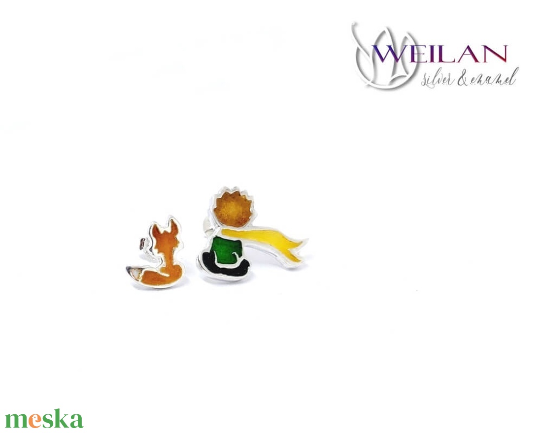 A kis herceg, aszimmetrikus ezüst tűzzománc fülbevaló (sárga sállal) - ékszer - fülbevaló - pötty fülbevaló - Meska.hu