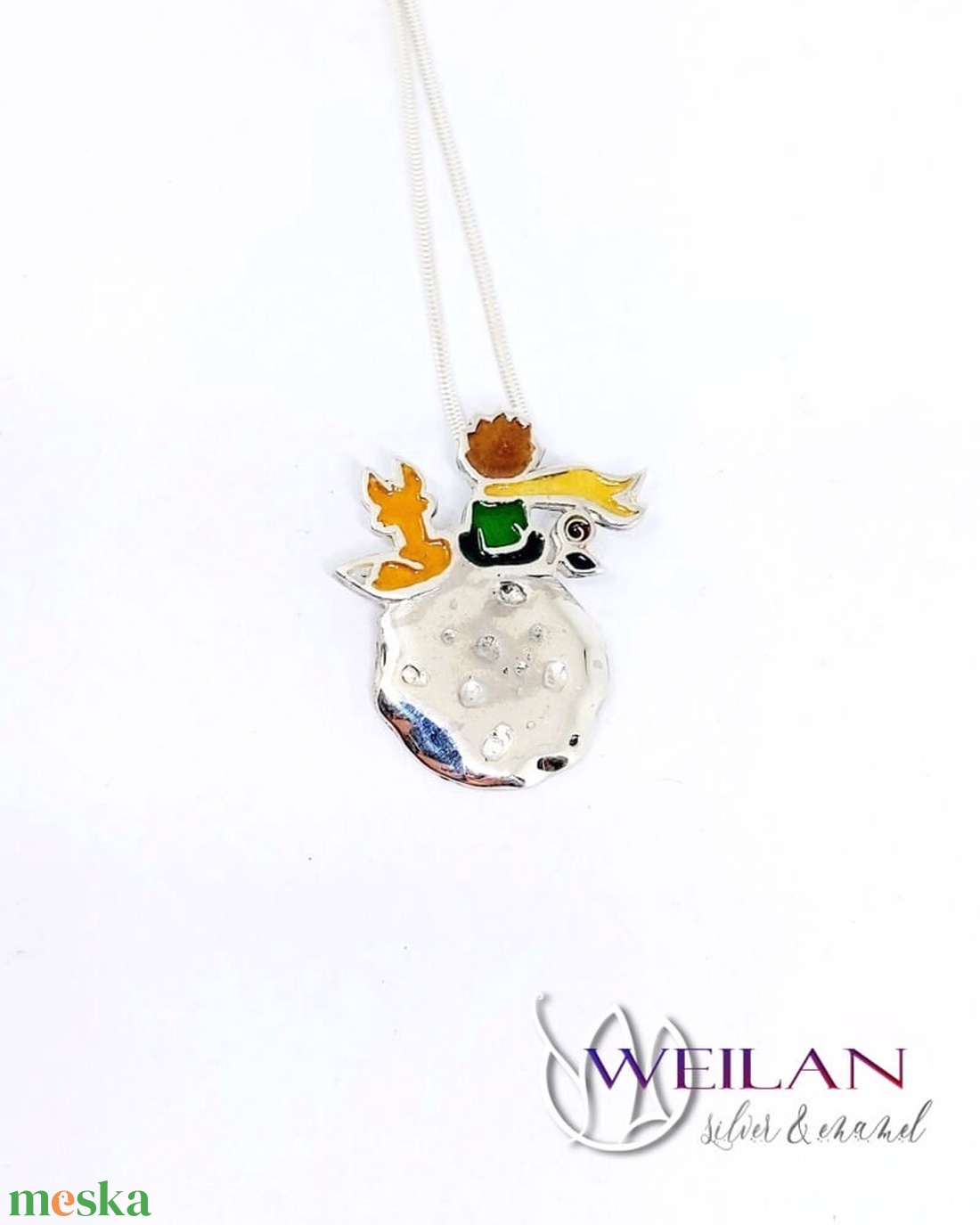 A kis herceg - sárga sállal - ezüst tűzzománc medál - ékszer - nyaklánc - medál - Meska.hu