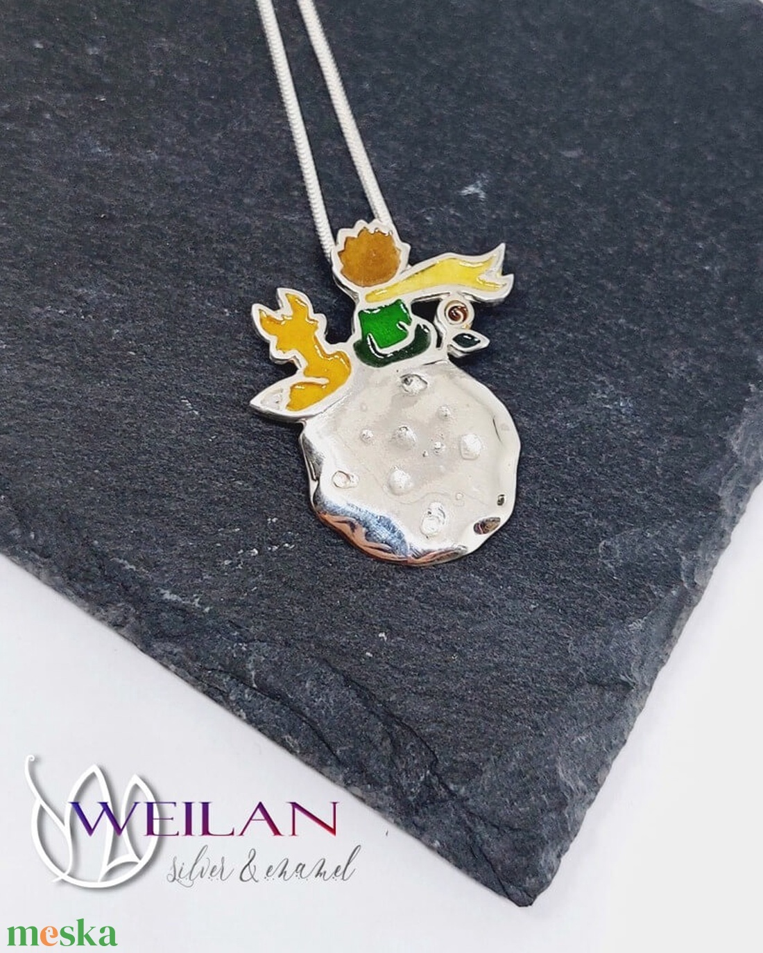 A kis herceg - sárga sállal - ezüst tűzzománc medál - ékszer - nyaklánc - medál - Meska.hu