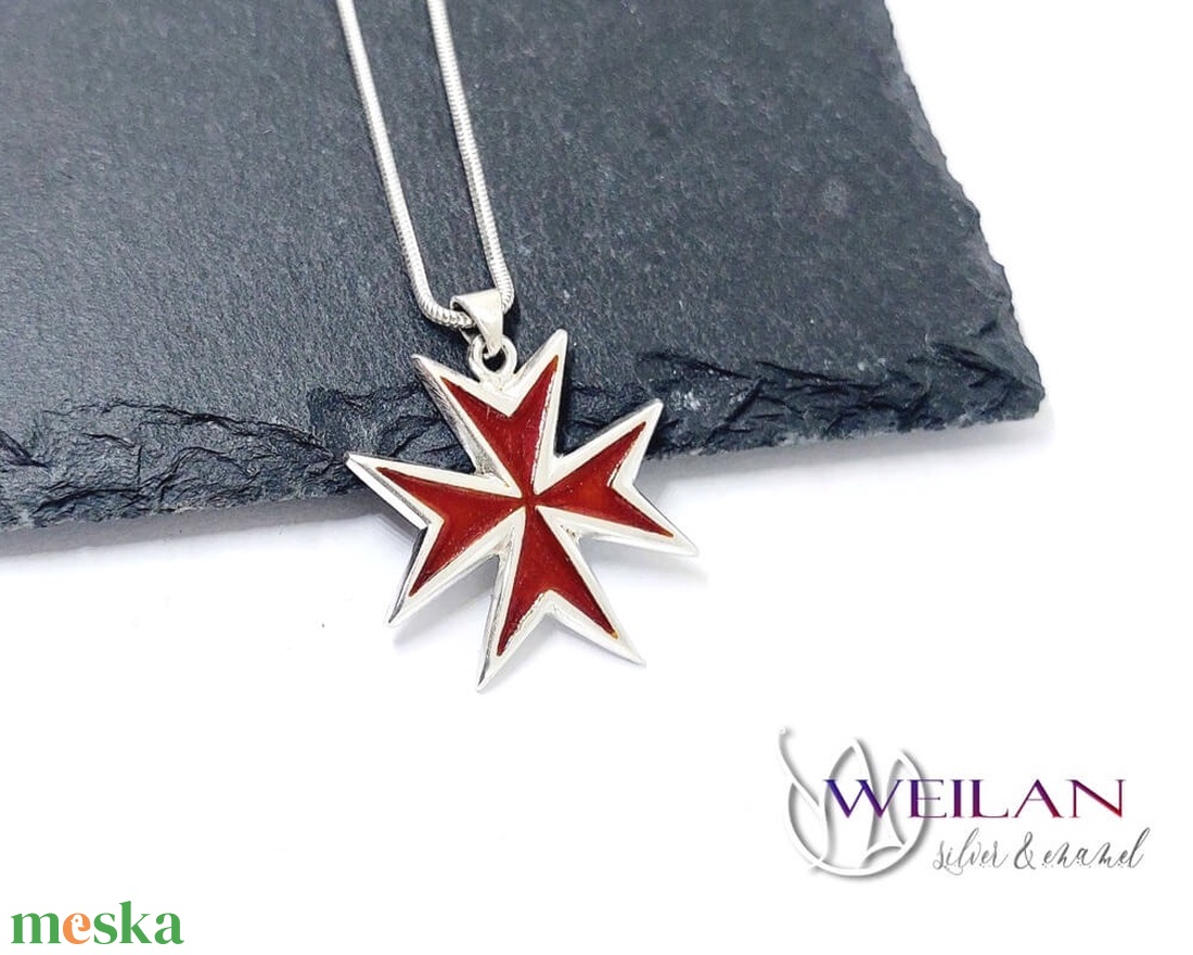 Tűzzománcozott ezüst Máltai kereszt medál - piros - otthon & életmód - vallás - kereszt - Meska.hu