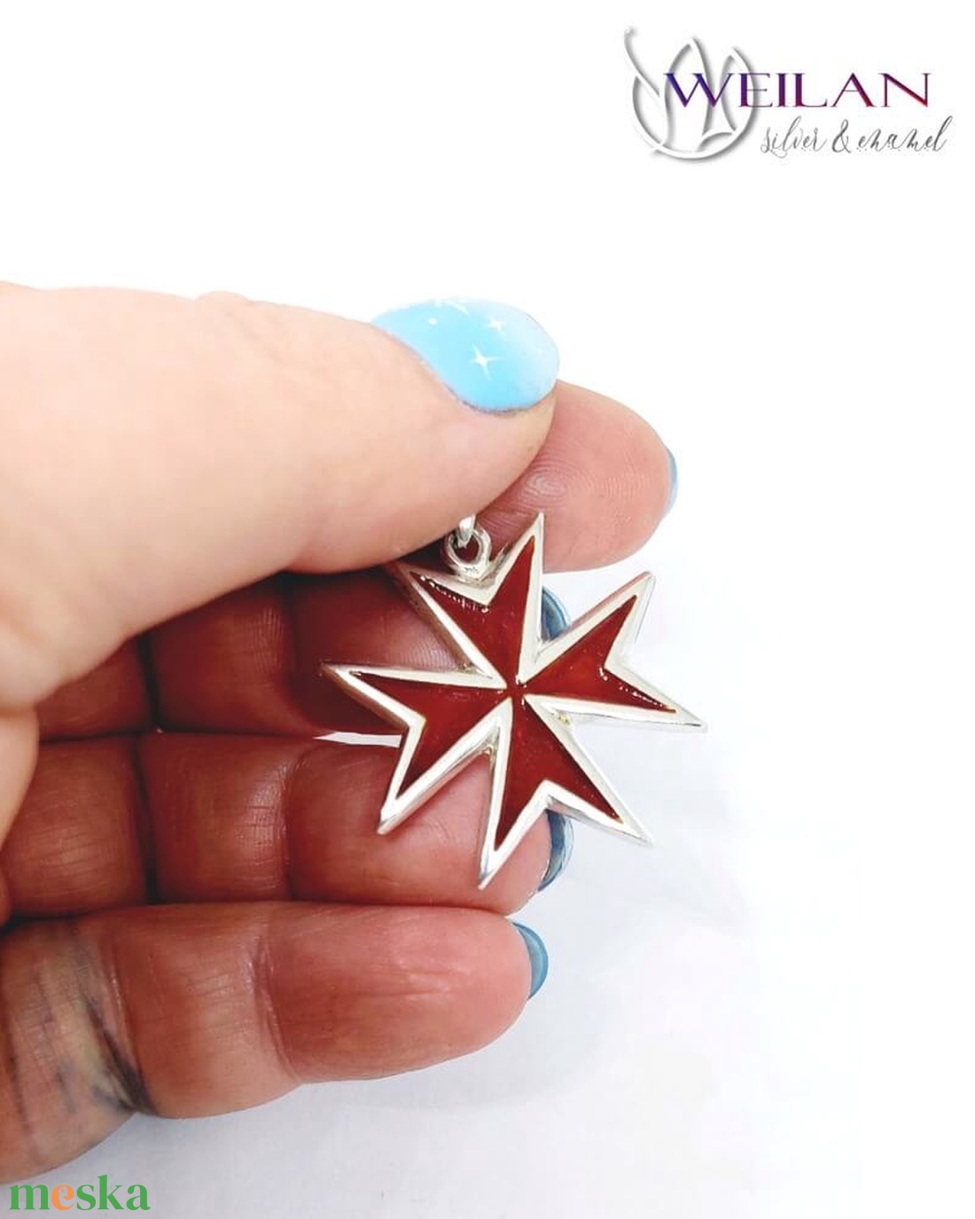 Tűzzománcozott ezüst Máltai kereszt medál - piros - otthon & életmód - vallás - kereszt - Meska.hu