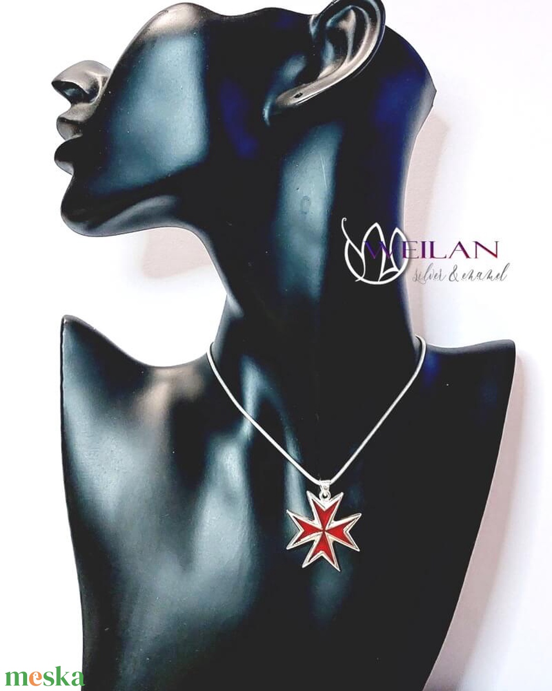 Tűzzománcozott ezüst Máltai kereszt medál - piros - otthon & életmód - vallás - kereszt - Meska.hu