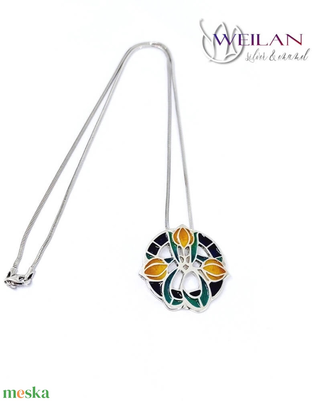 Hej' tulipán - Körtánc ezüst tűzzománc medál - arany - narancs - türkiz - ékszer - nyaklánc - medál - Meska.hu