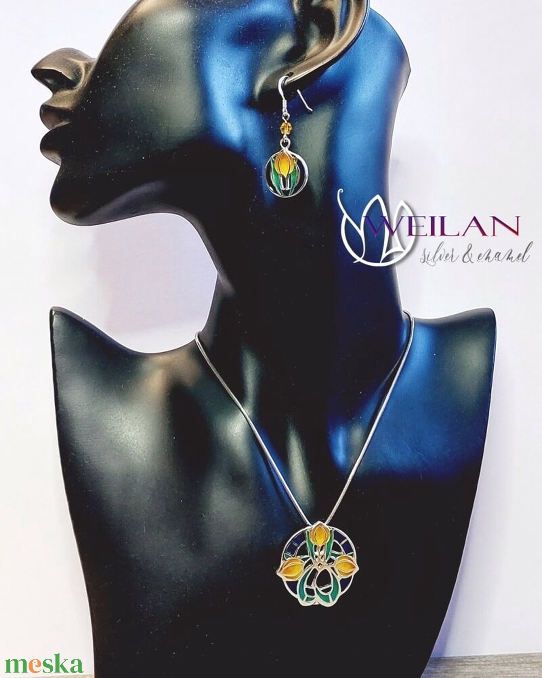 Hej' tulipán - Körtánc ezüst tűzzománc fülbevaló - arany - narancs - türkiz - ékszer - fülbevaló - lógó fülbevaló - Meska.hu