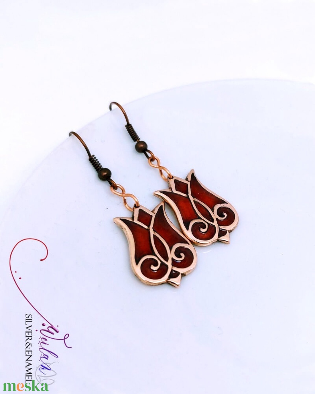 Hej'tulipán - Mátkám bronz tűzzománc fülbevaló, piros - ékszer - fülbevaló - lógó fülbevaló - Meska.hu