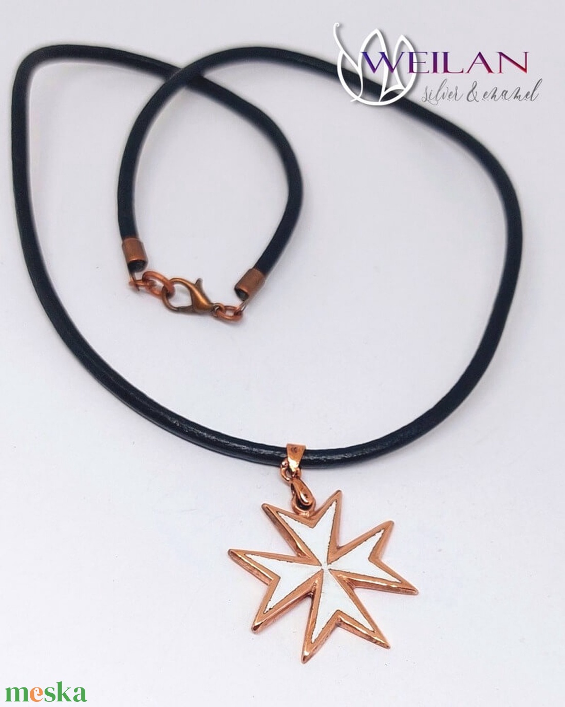 Tűzzománcozott ezüst Máltai kereszt medál - fehér - otthon & életmód - vallás - kereszt - Meska.hu