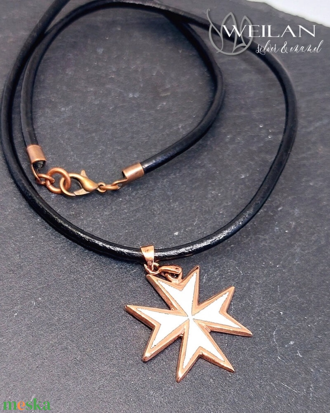 Tűzzománcozott ezüst Máltai kereszt medál - fehér - otthon & életmód - vallás - kereszt - Meska.hu