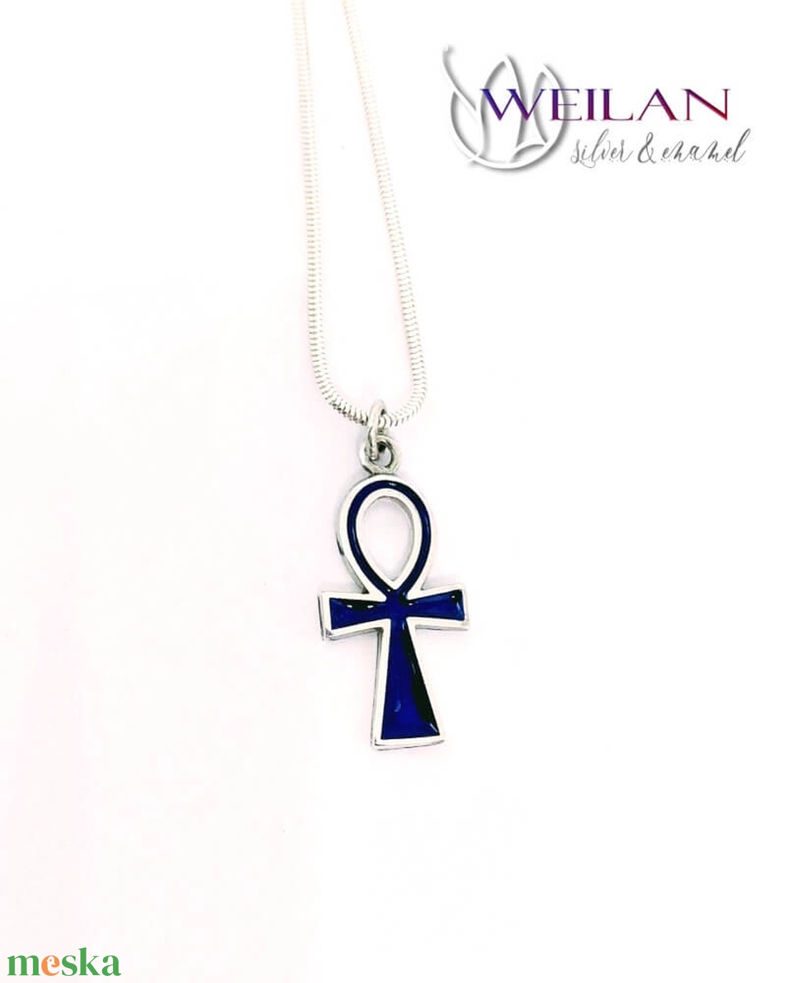 Tűzzománcozott ezüst Ankh kereszt medál - sötétkék - otthon & életmód - vallás - kereszt - Meska.hu