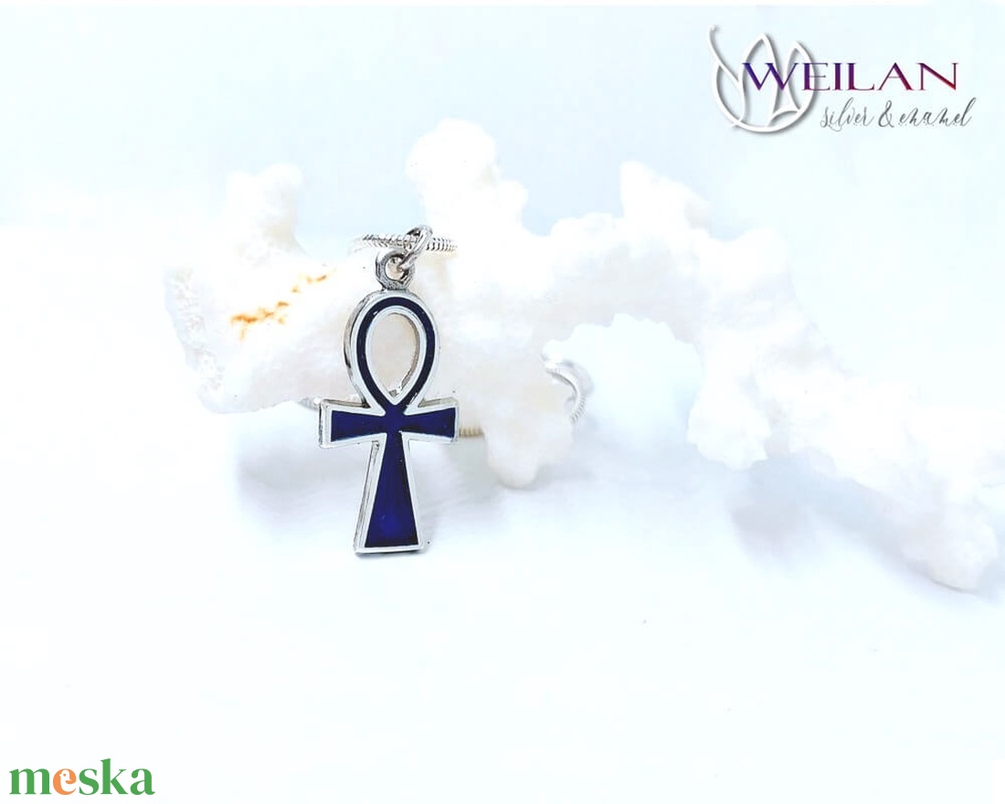 Tűzzománcozott ezüst Ankh kereszt medál - sötétkék - otthon & életmód - vallás - kereszt - Meska.hu