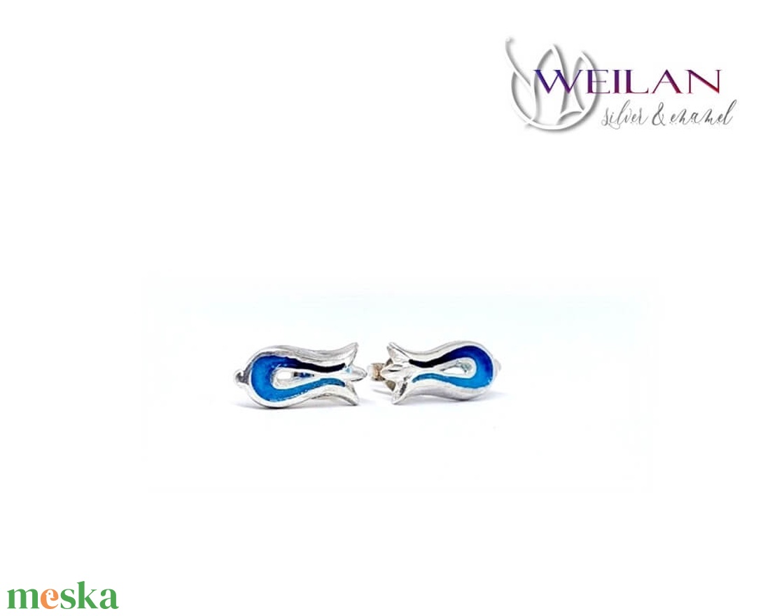 Pántlika ezüst tűzzománc stiftes fülbevaló, türkizkék - ékszer - fülbevaló - pötty fülbevaló - Meska.hu