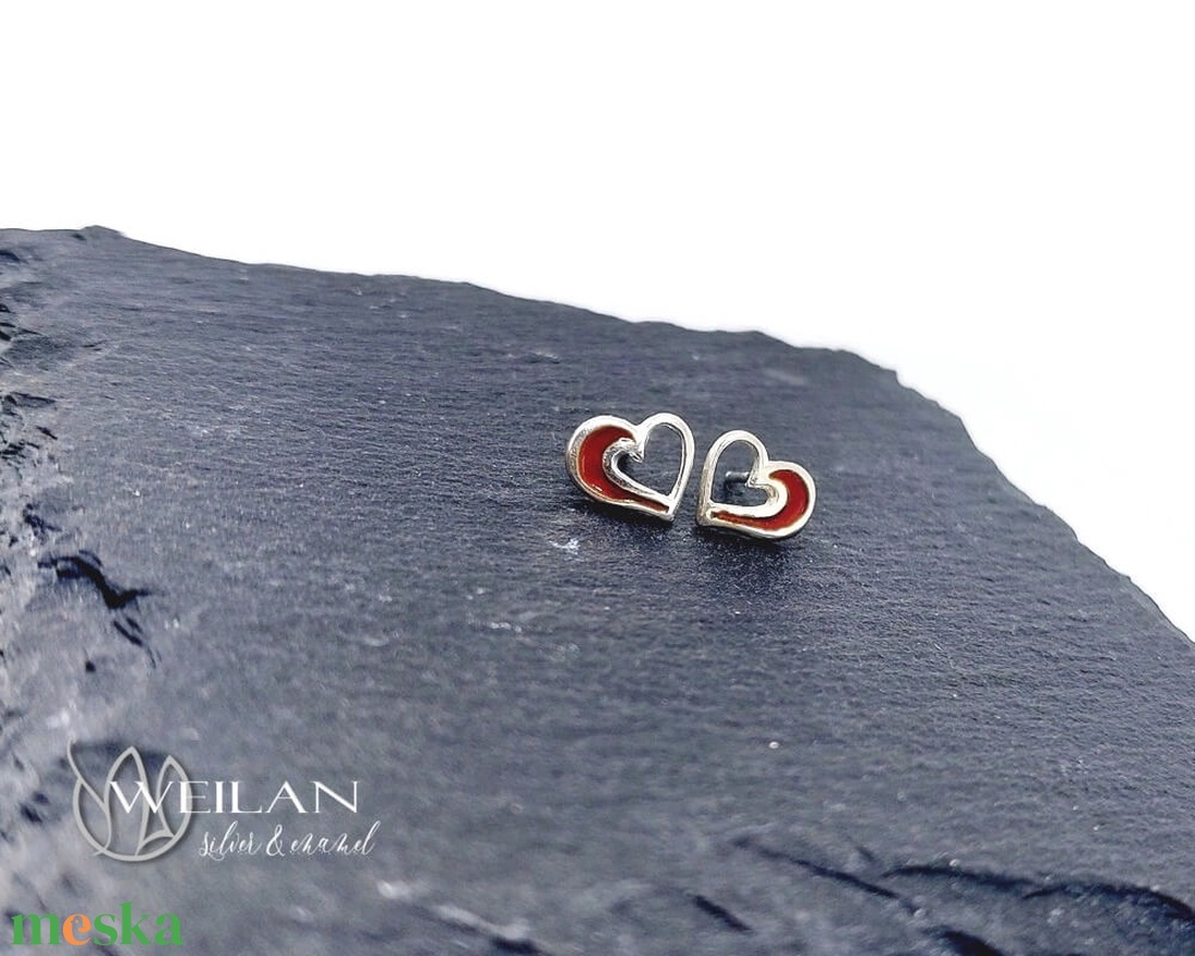 my Valentine - Szívdobbanás ezüst tűzzománc fülbevaló, piros - ékszer - fülbevaló - pötty fülbevaló - Meska.hu