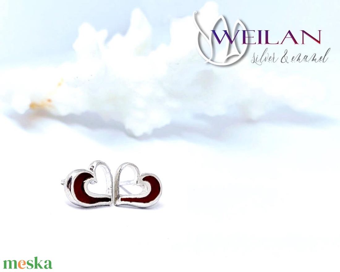 my Valentine - Szívdobbanás ezüst tűzzománc fülbevaló, piros - ékszer - fülbevaló - pötty fülbevaló - Meska.hu