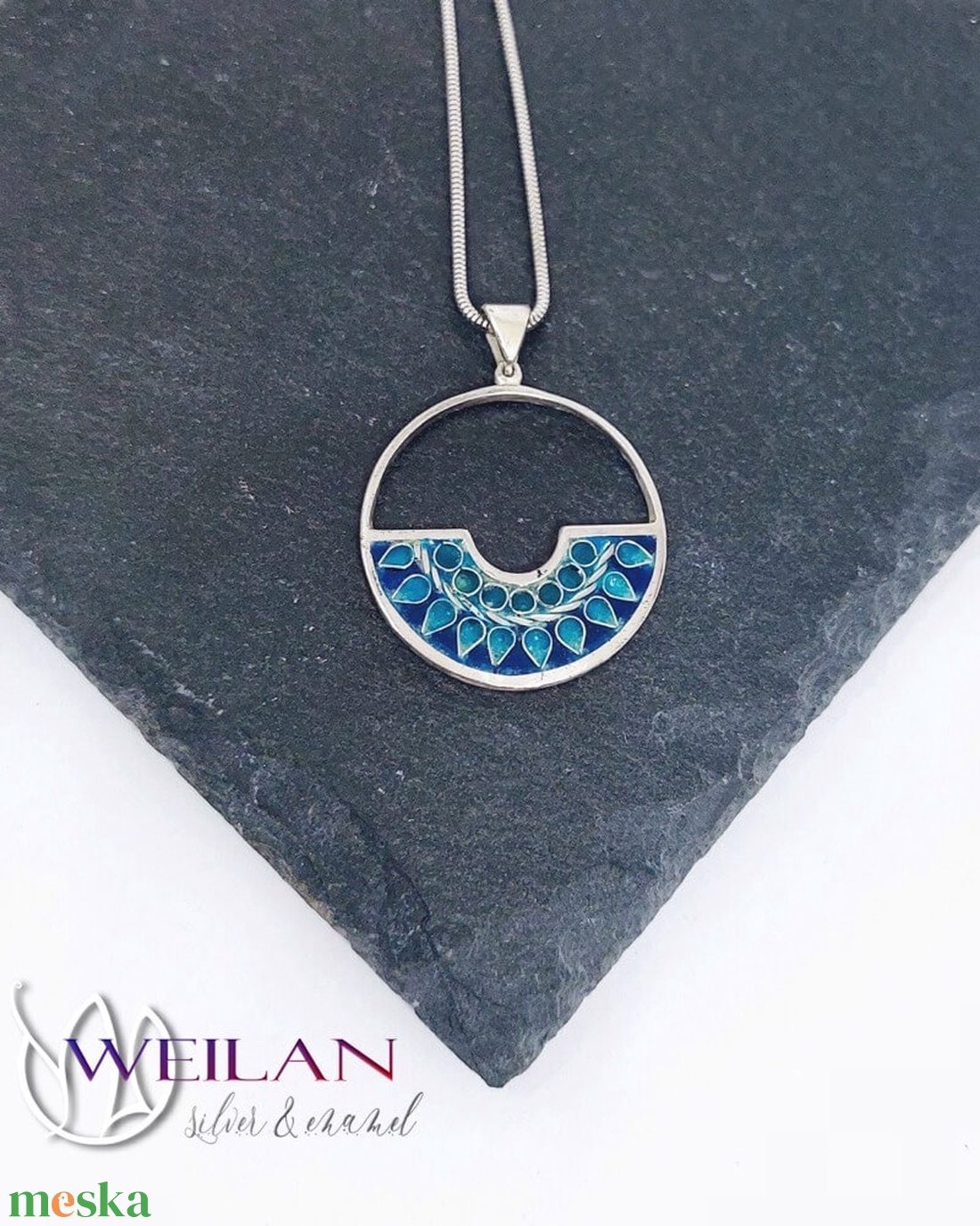 Délibáb - ezüst tűzzománc, rekeszzománc  medál - Türkiz színekben - ékszer - nyaklánc - medál - Meska.hu