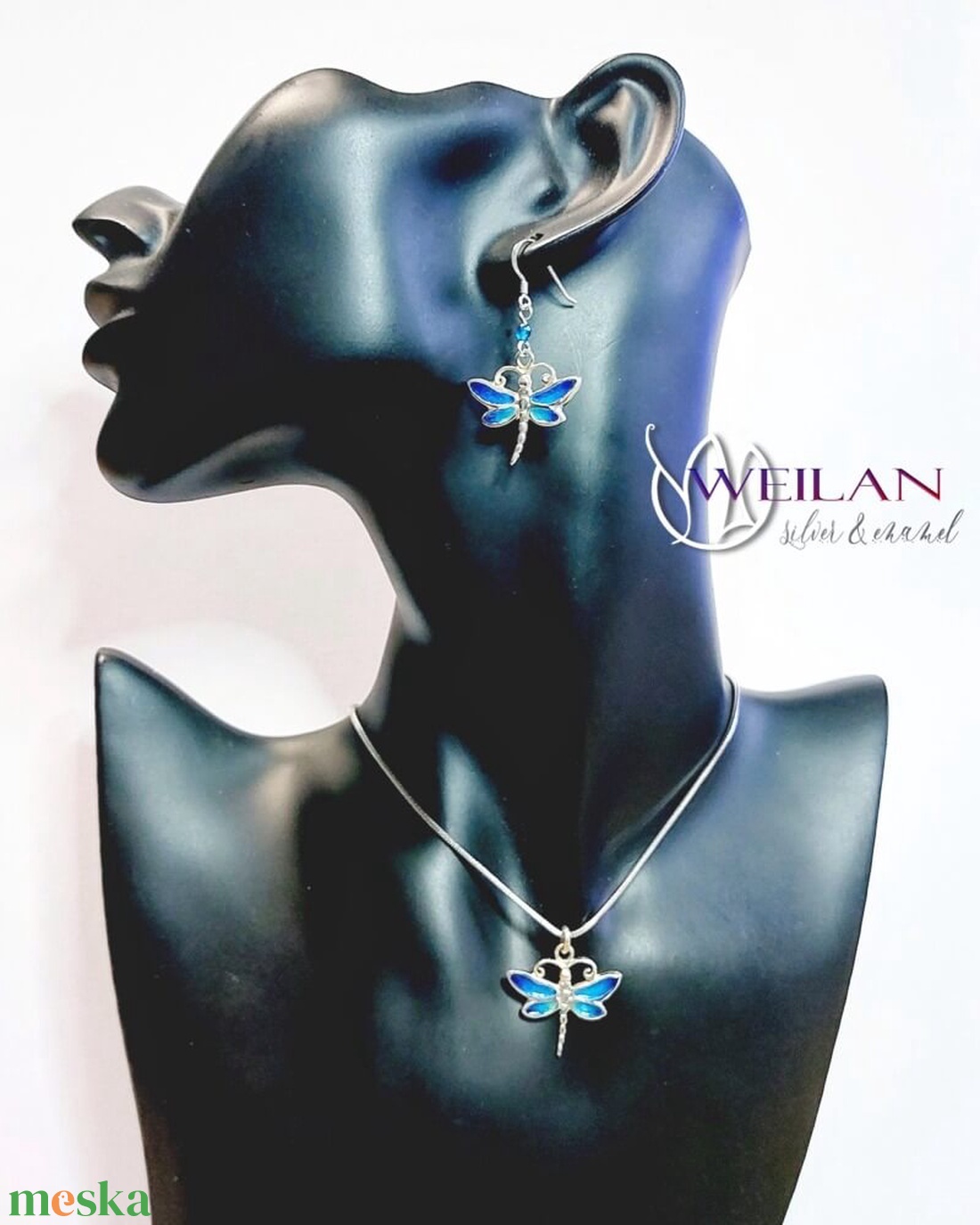 Szitakötő - ezüst tűzzománc medál (türkizkék) - ékszer - nyaklánc - medál - Meska.hu