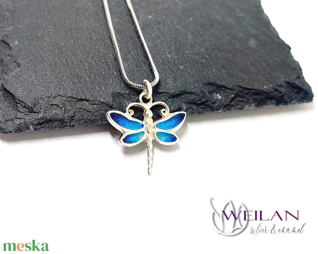 Szitakötő - ezüst tűzzománc medál (türkizkék) - ékszer - nyaklánc - medál - Meska.hu