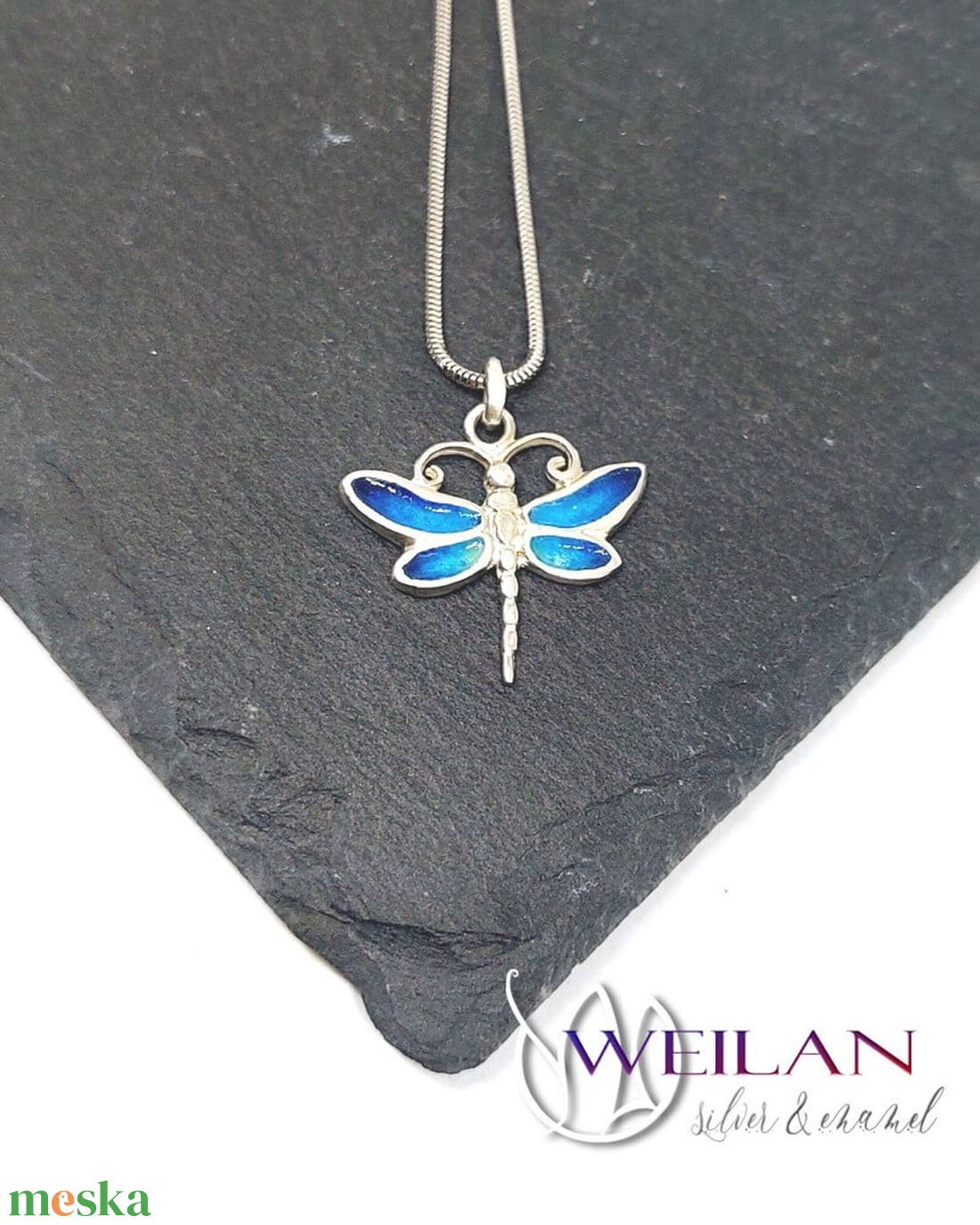 Szitakötő - ezüst tűzzománc medál (türkizkék) - ékszer - nyaklánc - medál - Meska.hu