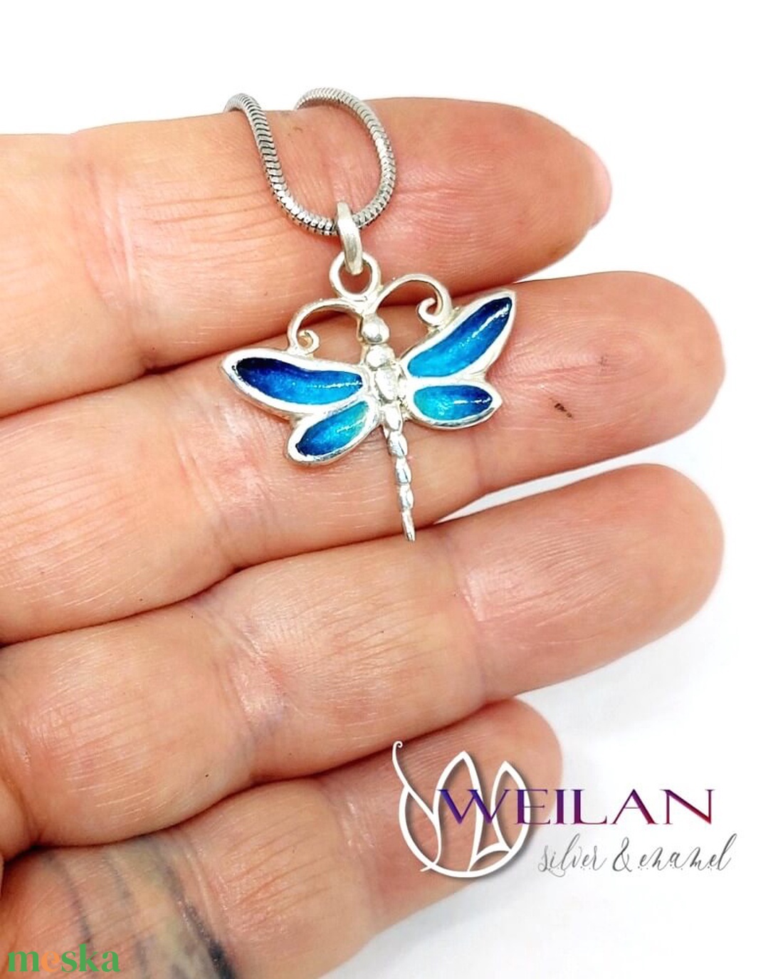 Szitakötő - ezüst tűzzománc medál (türkizkék) - ékszer - nyaklánc - medál - Meska.hu