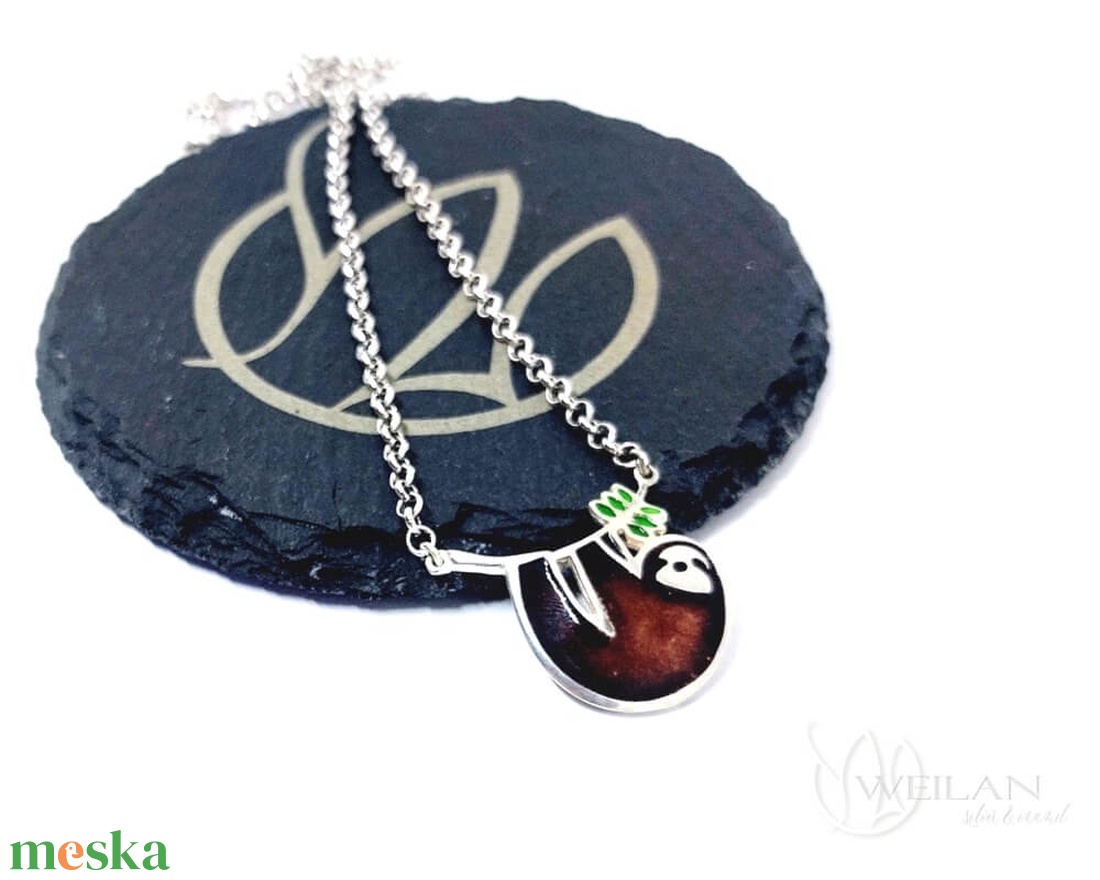 Lajhár Ludwig - ezüst tűzzománc nyakék ezüstlánccal, sötétbarna - ékszer - nyaklánc - medálos nyaklánc - Meska.hu