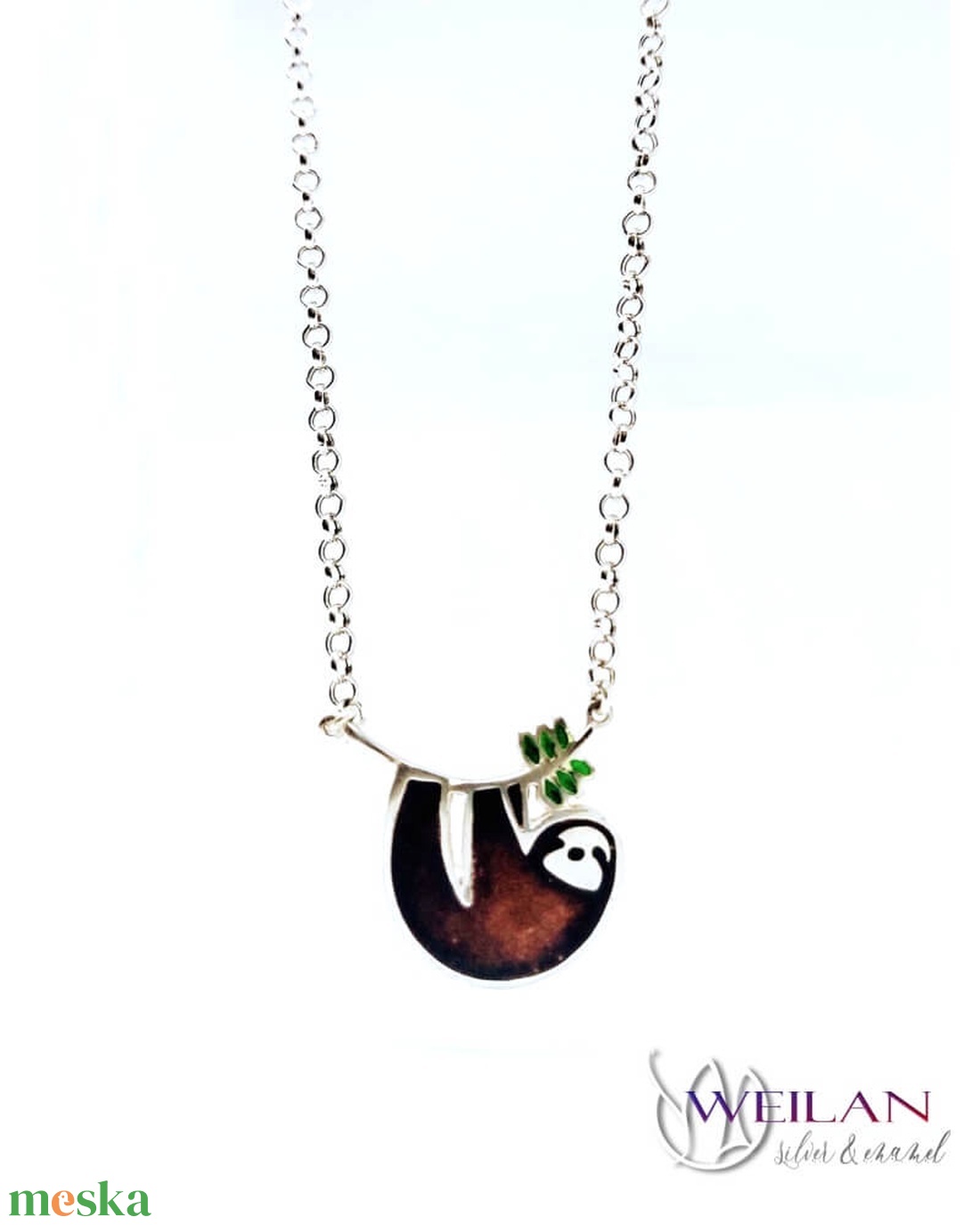 Lajhár Ludwig - ezüst tűzzománc nyakék ezüstlánccal, sötétbarna - ékszer - nyaklánc - medálos nyaklánc - Meska.hu