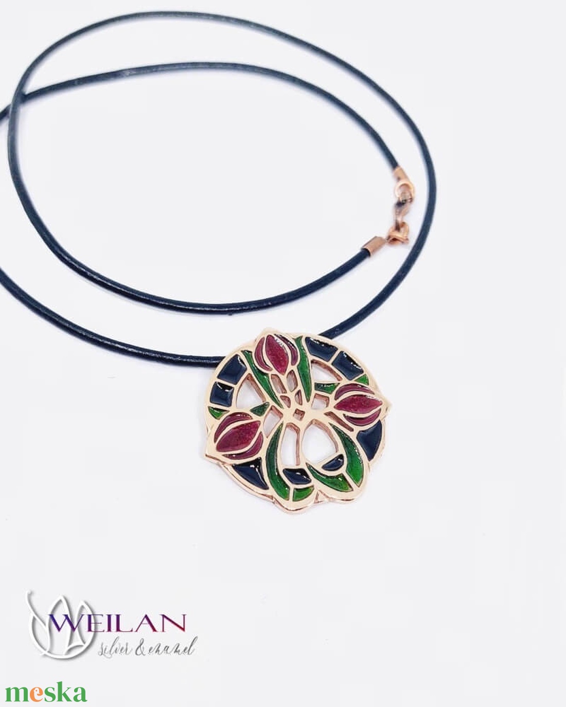 Hej' tulipán - Körtánc bronz medál - piros-fekete-zöld  - ékszer - nyaklánc - medál - Meska.hu