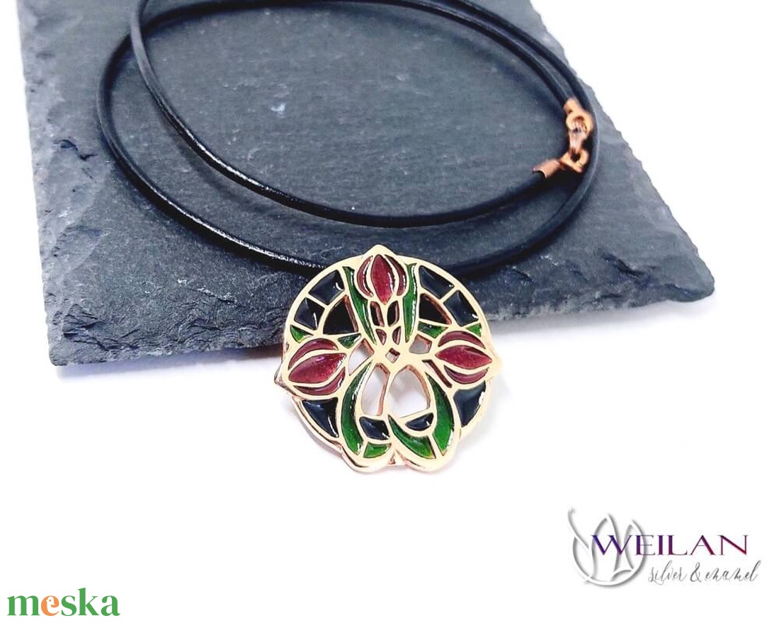 Hej' tulipán - Körtánc bronz medál - piros-fekete-zöld  - ékszer - nyaklánc - medál - Meska.hu