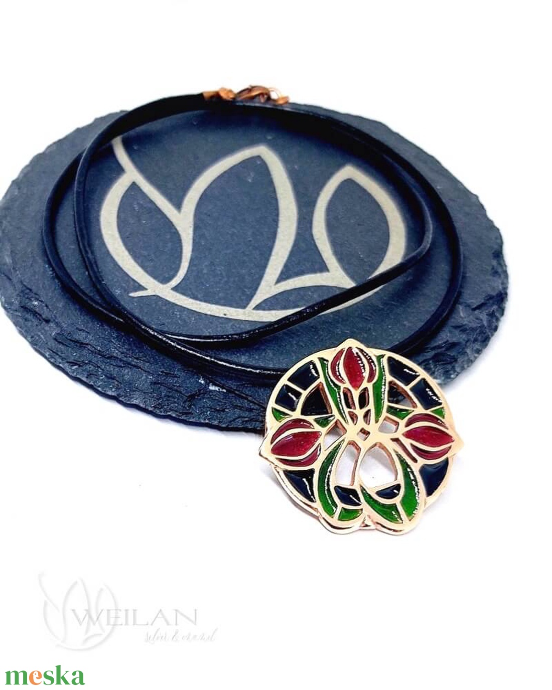 Hej' tulipán - Körtánc bronz medál - piros-fekete-zöld  - ékszer - nyaklánc - medál - Meska.hu