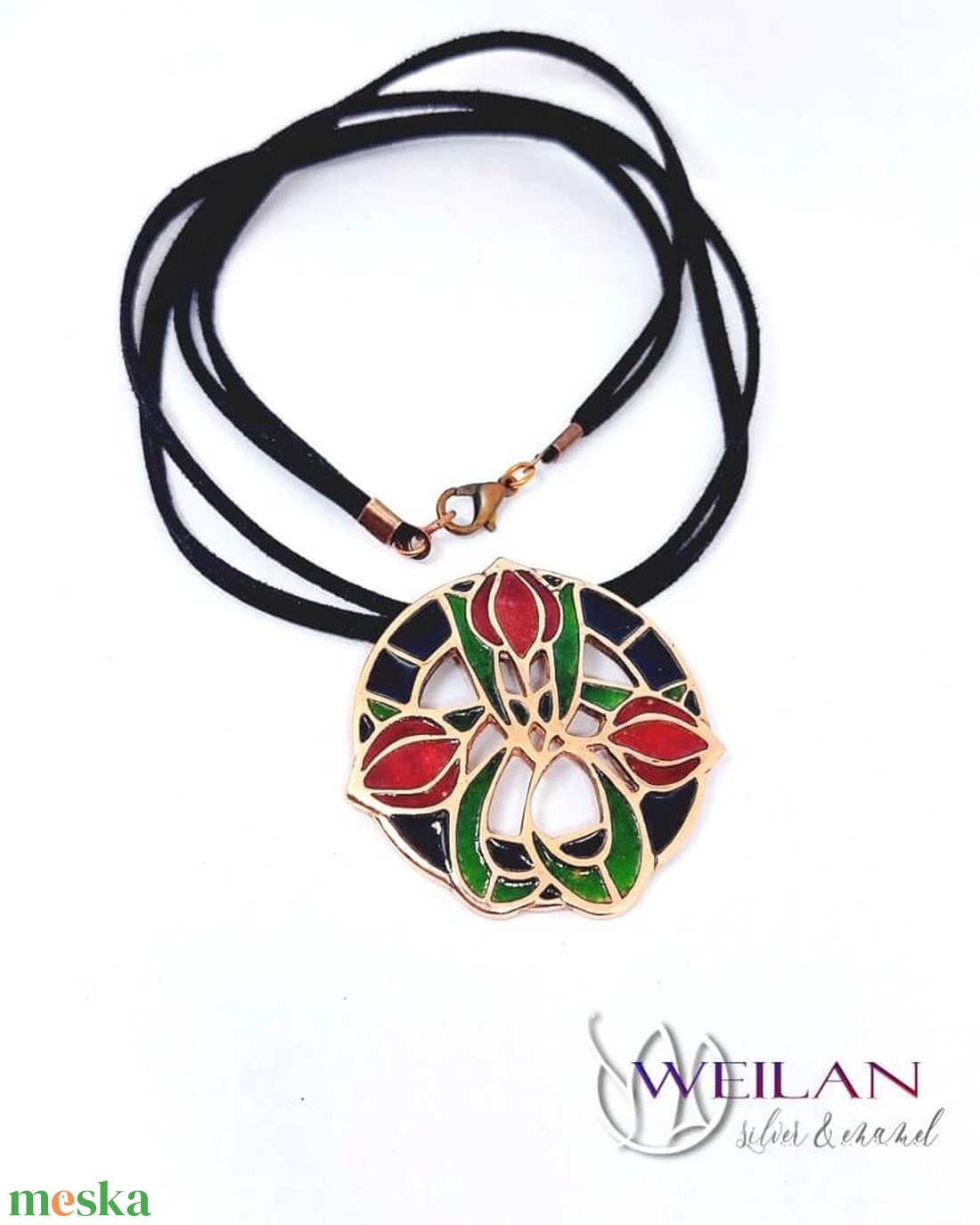 Hej' tulipán - Körtánc bronz medál - piros-fekete-zöld (nagy méret) - ékszer - nyaklánc - medál - Meska.hu