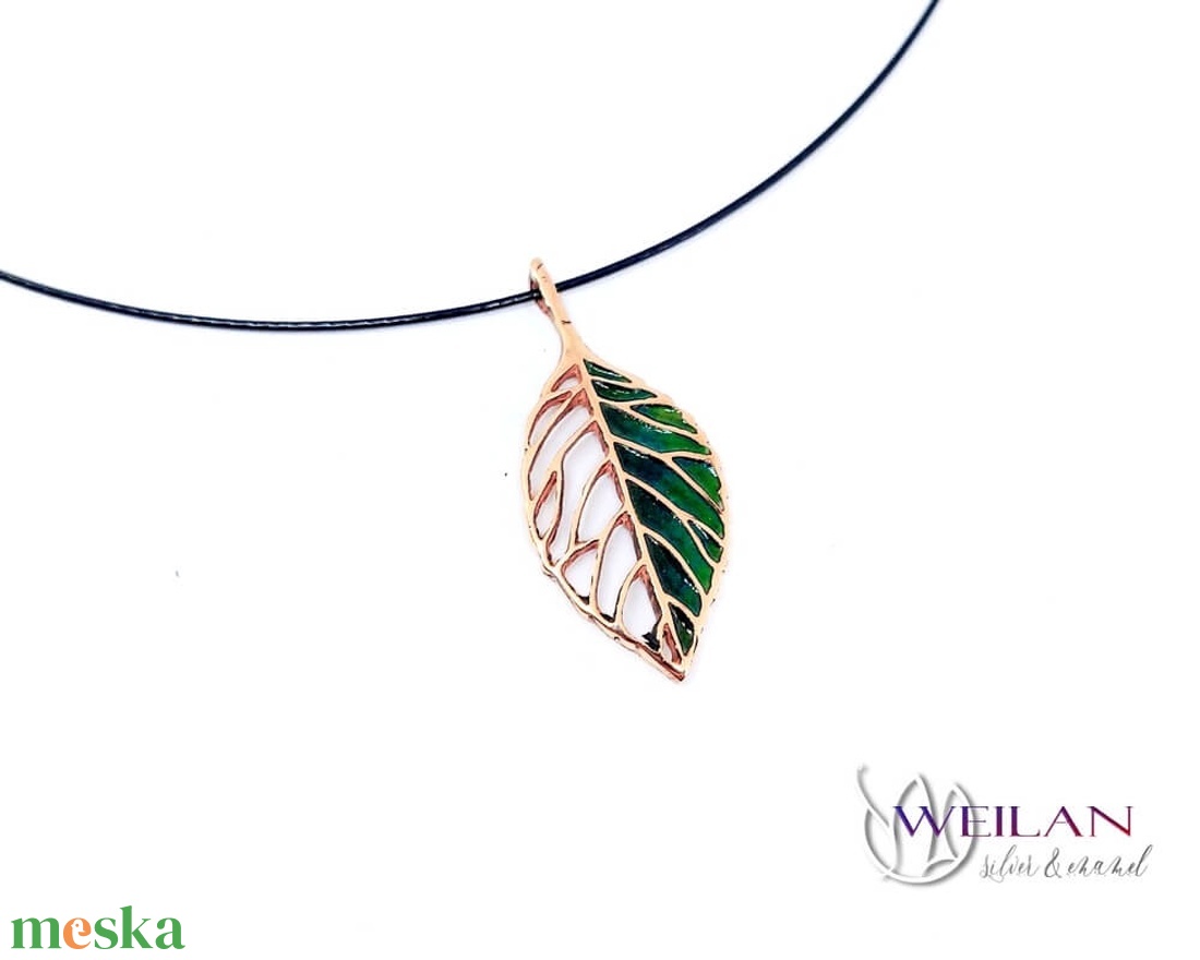 Leaf - Fagus / Bükk bronz tűzzománc medál, zöld - ékszer - nyaklánc - medálos nyaklánc - Meska.hu