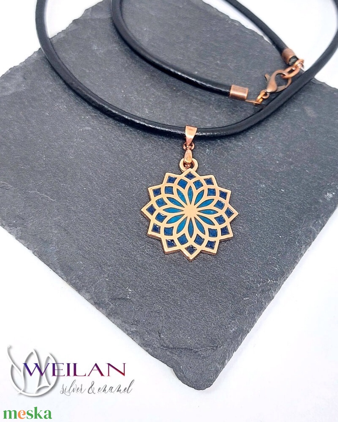 Nirvána - Mandala bronz tűzzománc medál, türkizkék - ékszer - nyaklánc - medál - Meska.hu