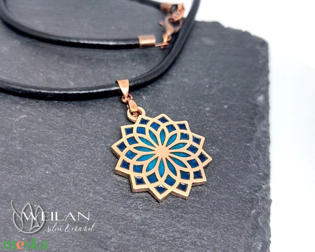 Nirvána - Mandala bronz tűzzománc medál, türkizkék - ékszer - nyaklánc - medál - Meska.hu