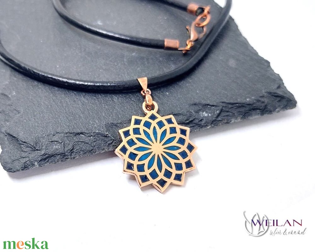 Nirvána - Mandala bronz tűzzománc medál, türkizkék - ékszer - nyaklánc - medál - Meska.hu