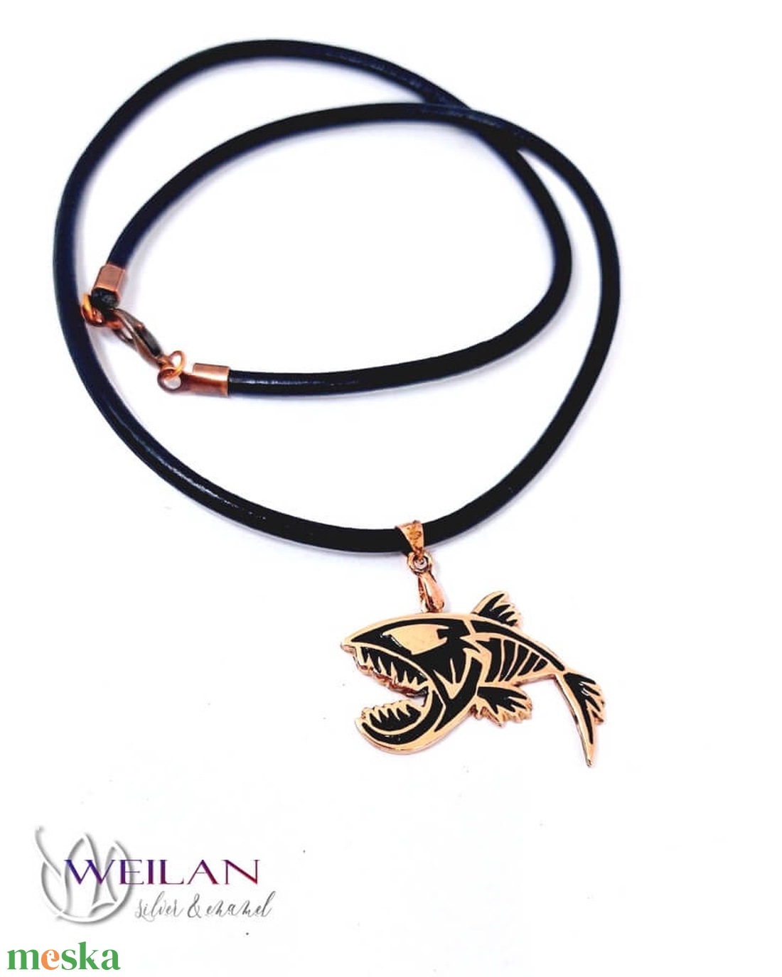 Vadvilág - Piranha, bronz tűzzománc medál, fekete - ékszer - nyaklánc - medálos nyaklánc - Meska.hu