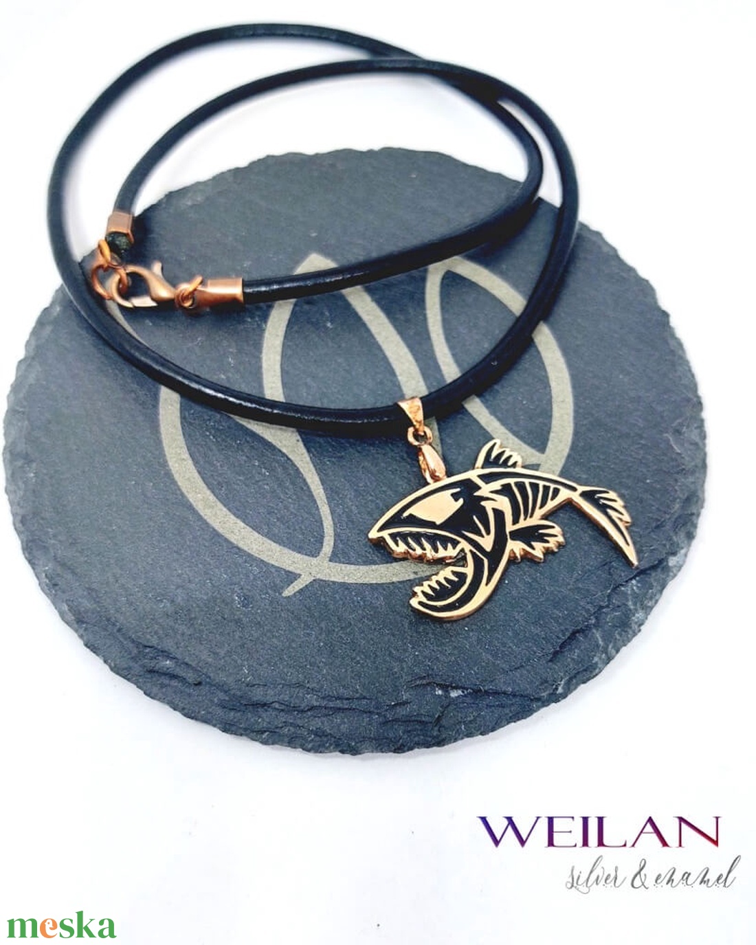 Vadvilág - Piranha, bronz tűzzománc medál, fekete - ékszer - nyaklánc - medálos nyaklánc - Meska.hu