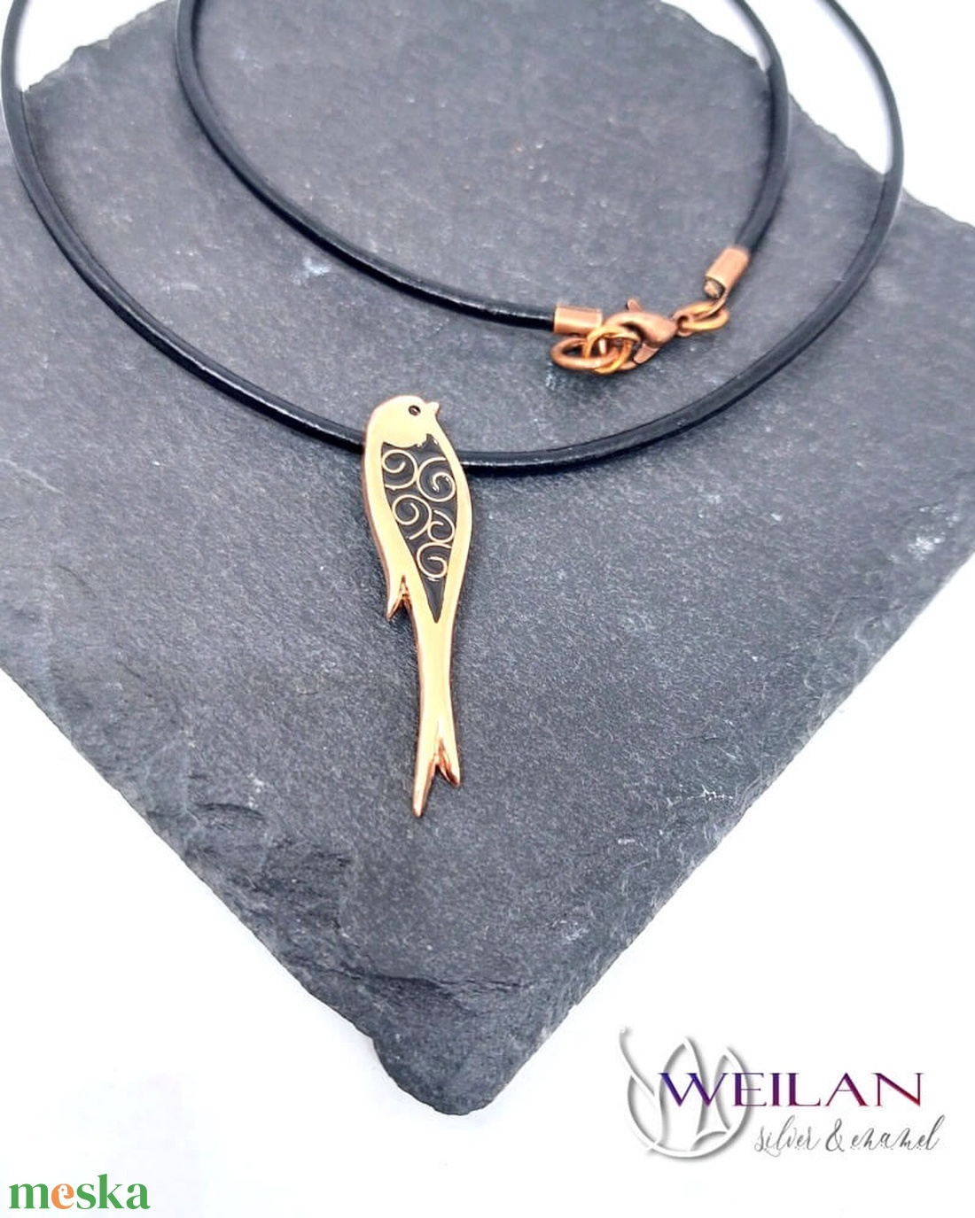 Vadvilág - Fecske, bronz tűzzománc medál, fekete - ékszer - nyaklánc - medálos nyaklánc - Meska.hu