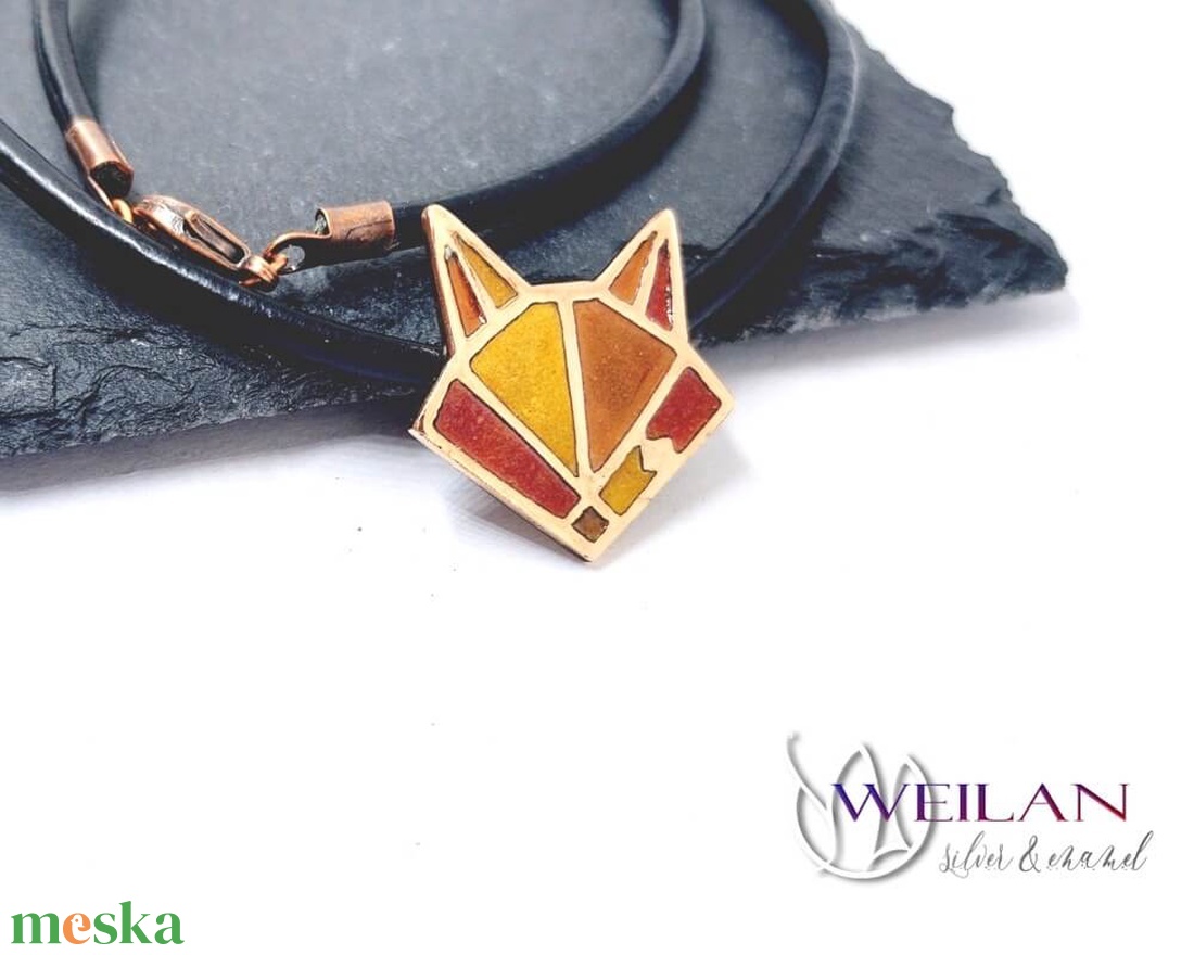 Ruben - rókafej bronz tűzzománc medál (narancs) - ékszer - nyaklánc - medálos nyaklánc - Meska.hu