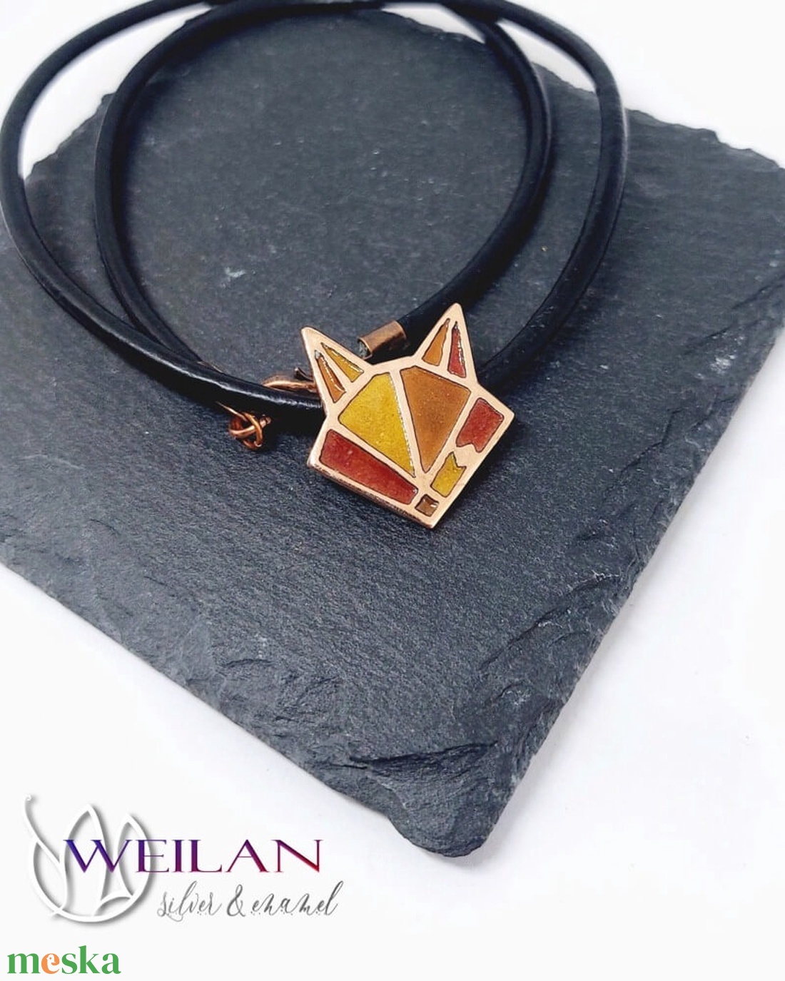 Ruben - rókafej bronz tűzzománc medál (narancs) - ékszer - nyaklánc - medálos nyaklánc - Meska.hu