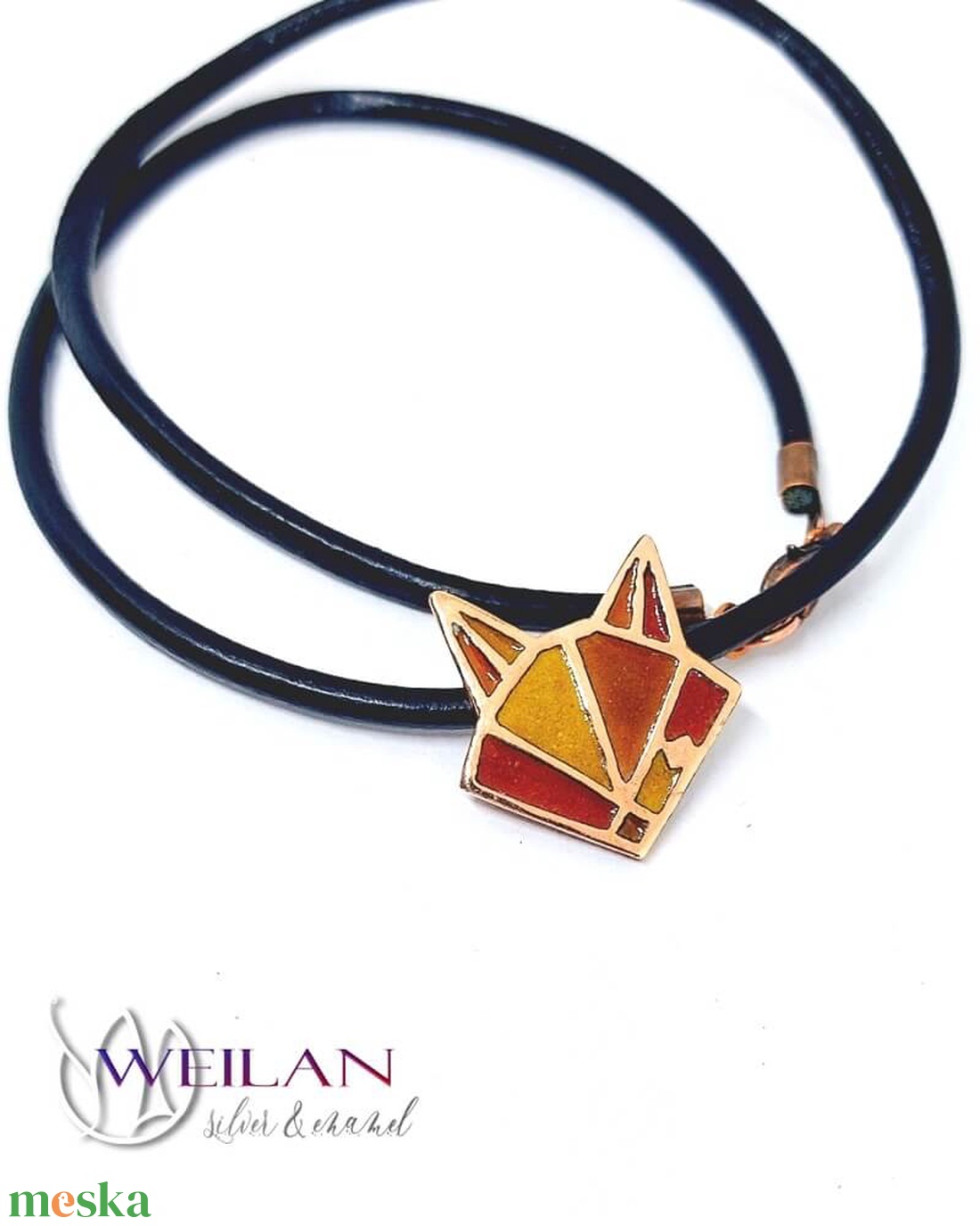 Ruben - rókafej bronz tűzzománc medál (narancs) - ékszer - nyaklánc - medálos nyaklánc - Meska.hu