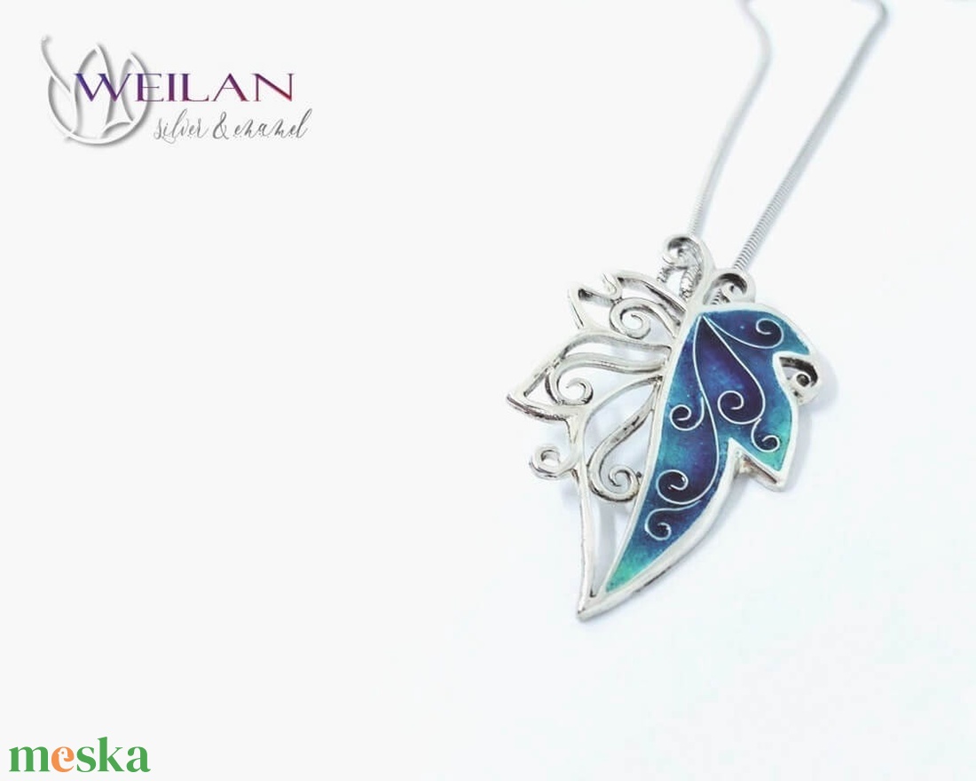 Leaf - Hedera / borostyánlevél ezüst tűzzománc medál, türkizzöld - ékszer - nyaklánc - medál - Meska.hu