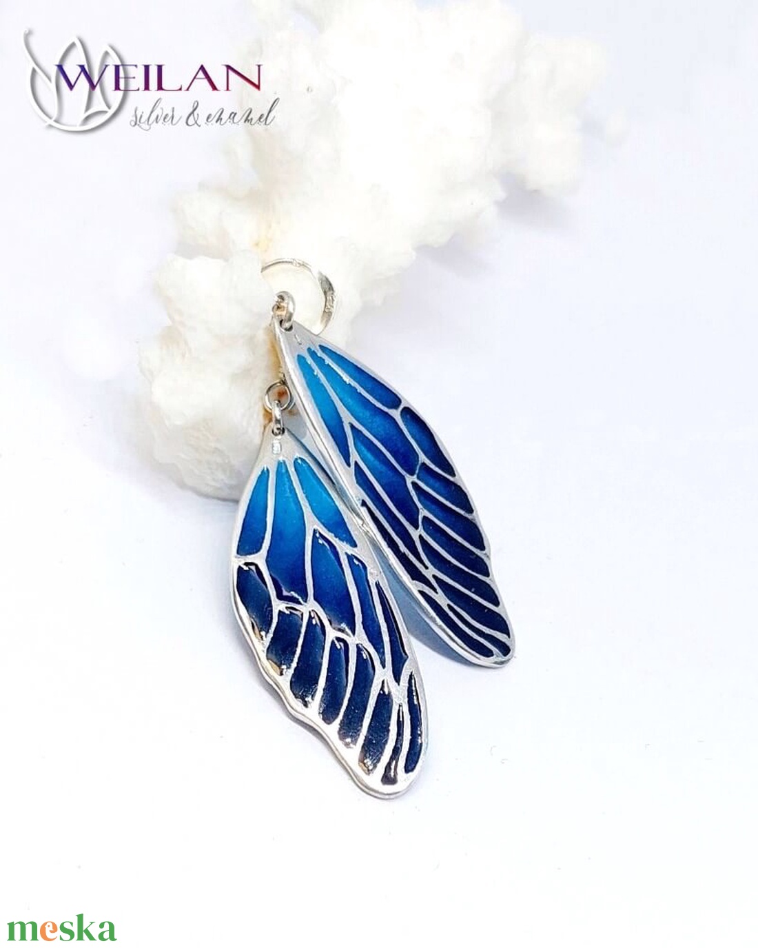 Szitakötőszárny - ezüst ajour tűzzománc fülbevaló, türkizkék - ékszer - fülbevaló - lógó fülbevaló - Meska.hu