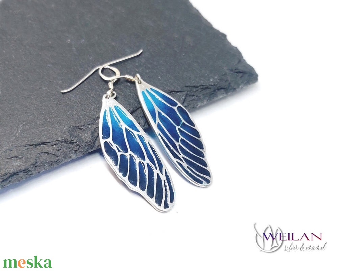 Szitakötőszárny - ezüst ajour tűzzománc fülbevaló, türkizkék - ékszer - fülbevaló - lógó fülbevaló - Meska.hu