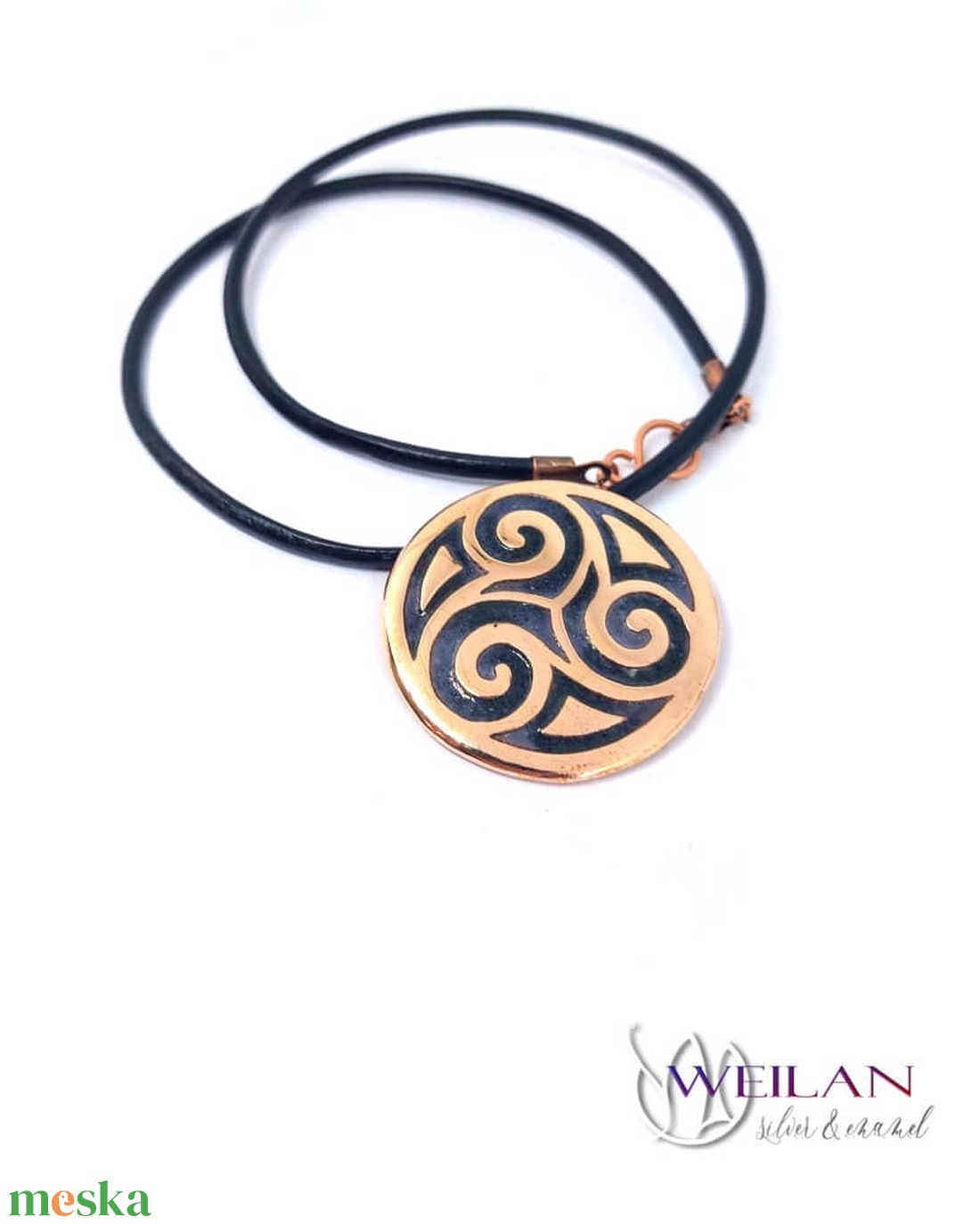 Kelta - Triskelion bronz tűzzománc medál, szürke-fekete - ékszer - nyaklánc - medálos nyaklánc - Meska.hu