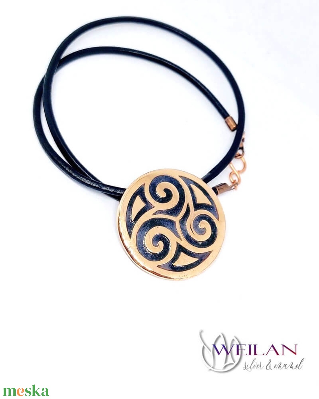 Kelta - Triskelion bronz tűzzománc medál, szürke-fekete - ékszer - nyaklánc - medálos nyaklánc - Meska.hu