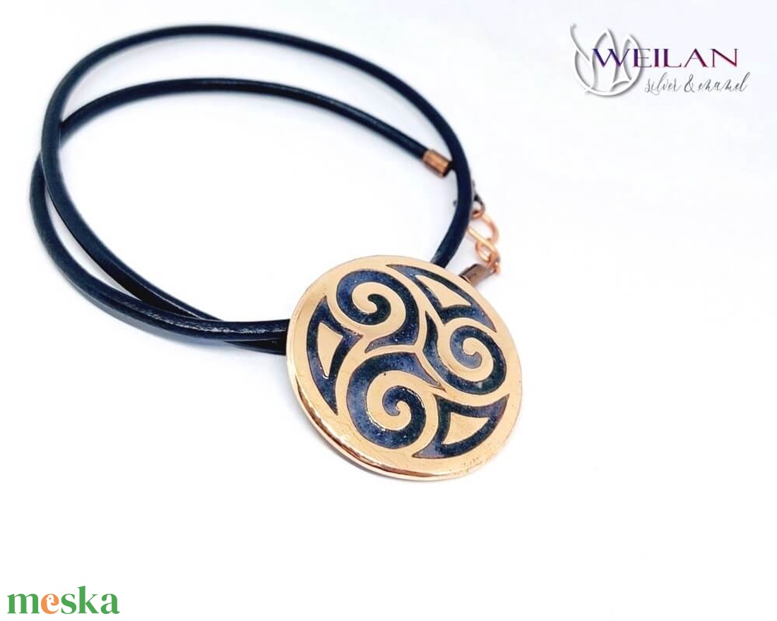 Kelta - Triskelion bronz tűzzománc medál, szürke-fekete - ékszer - nyaklánc - medálos nyaklánc - Meska.hu