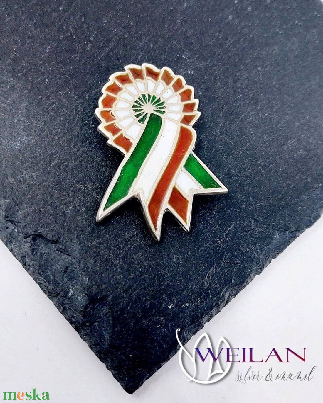 Tűzzománc kokárda, ezüst tűzzománc kitűző - ékszer - kitűző és bross - Meska.hu