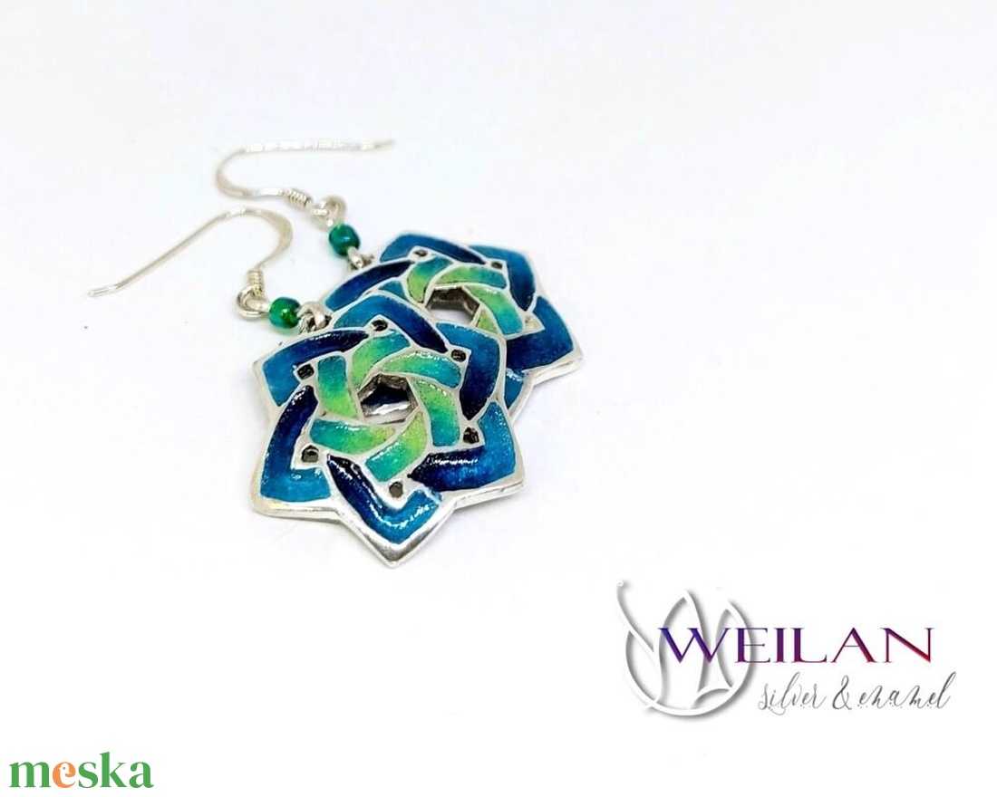 Kelta - Druida ezüst fülbevaló, türkiz átmenetes - ékszer - fülbevaló - lógó fülbevaló - Meska.hu