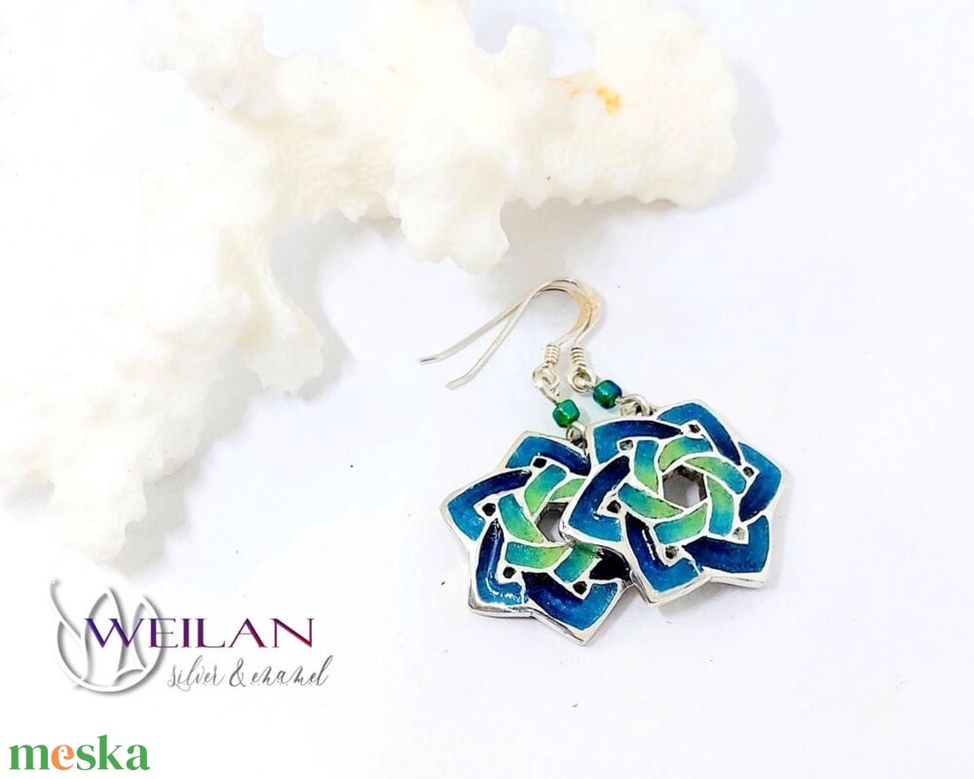 Kelta - Druida ezüst fülbevaló, türkiz átmenetes - ékszer - fülbevaló - lógó fülbevaló - Meska.hu