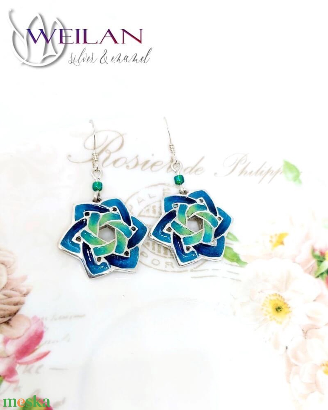 Kelta - Druida ezüst fülbevaló, türkiz átmenetes - ékszer - fülbevaló - lógó fülbevaló - Meska.hu