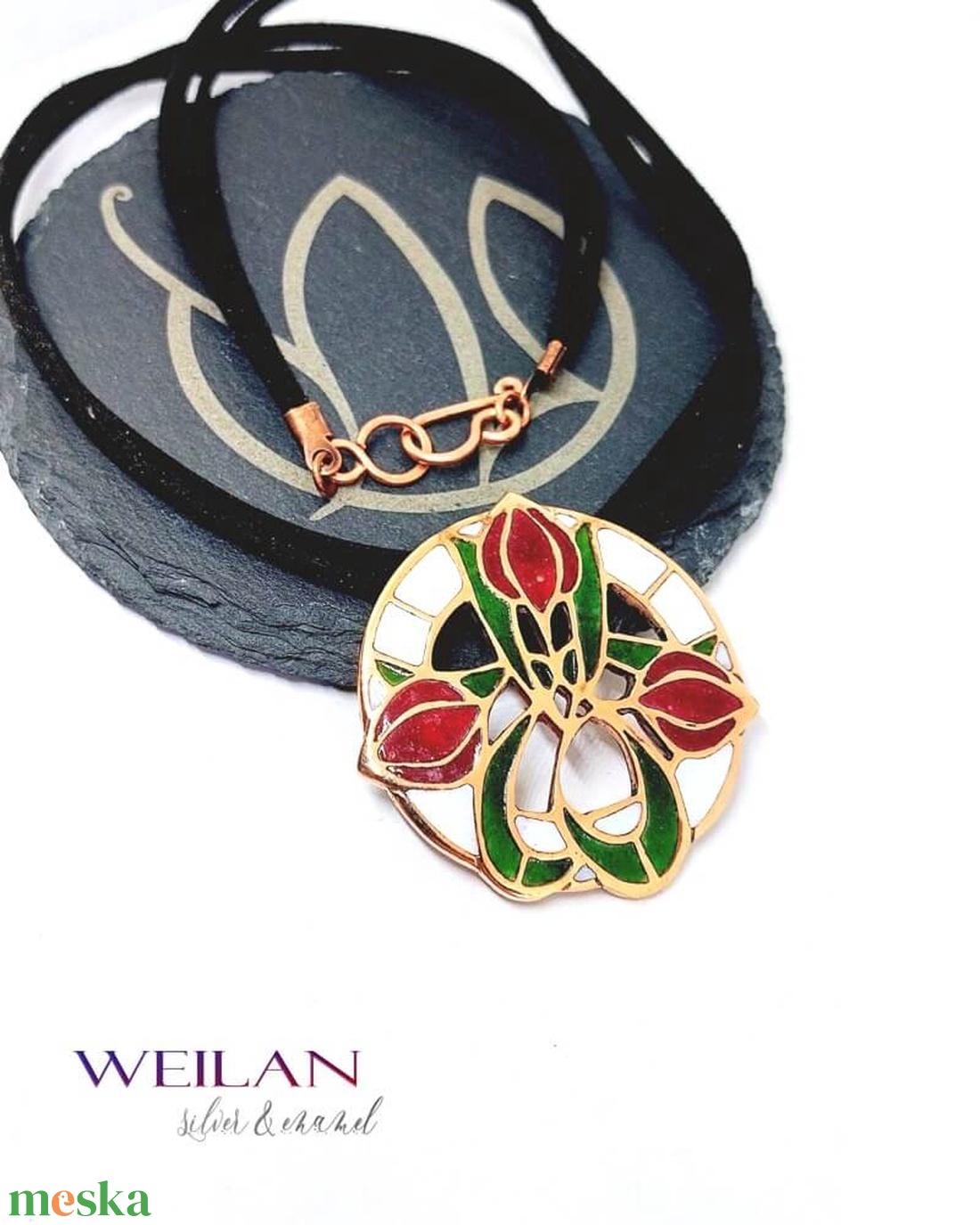 Hej' tulipán - Körtánc bronz medál - piros-fehér-zöld (nagy méret) - ékszer - nyaklánc - medál - Meska.hu