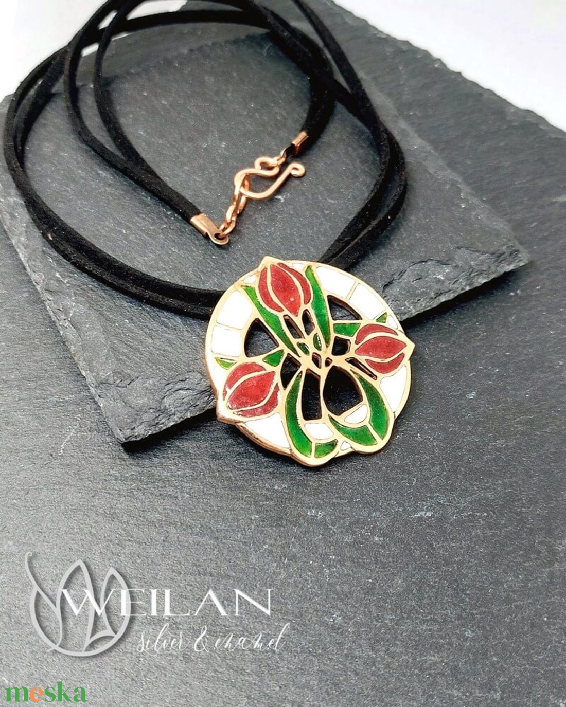 Hej' tulipán - Körtánc bronz medál - piros-fehér-zöld (nagy méret) - ékszer - nyaklánc - medál - Meska.hu