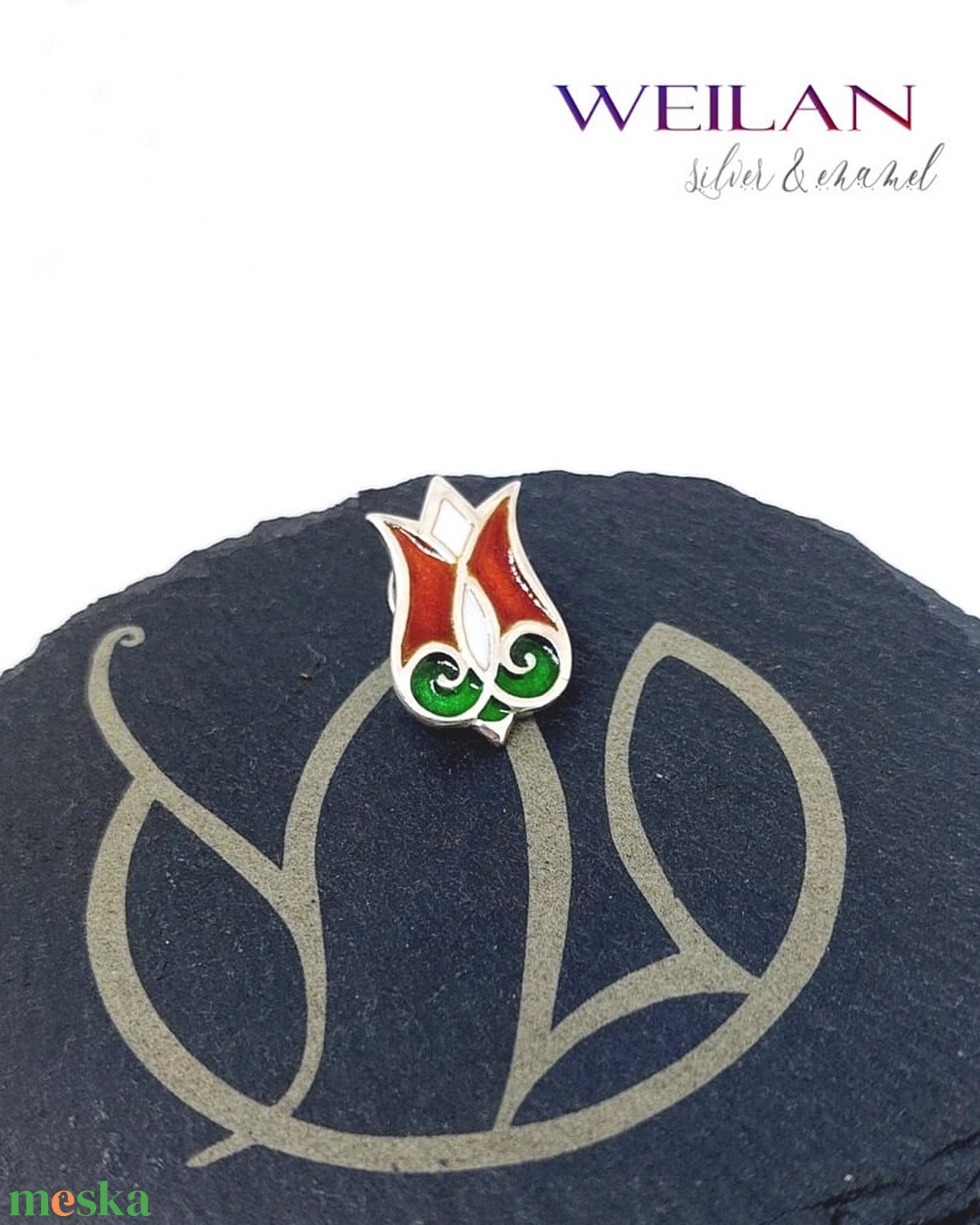 Mátkám - ezüst tűzzománc kitűző pin, kis méret (piros-fehér-zöld) - ékszer - kitűző és bross - Meska.hu